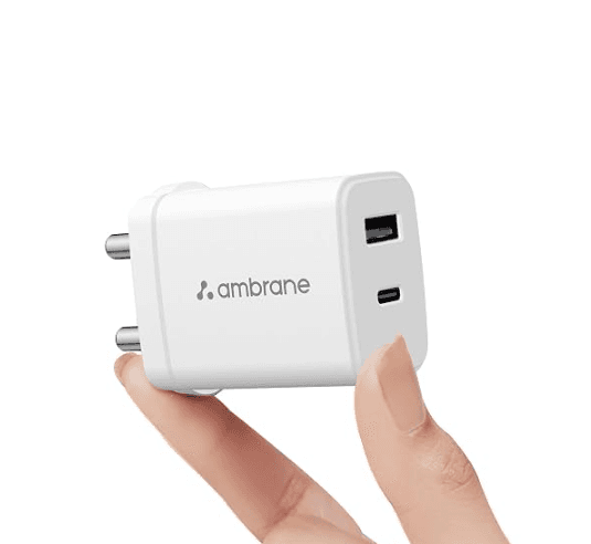 Ambrane 30W Dual Port GaN Charger – USB & Type-C Fast Charging Adapter