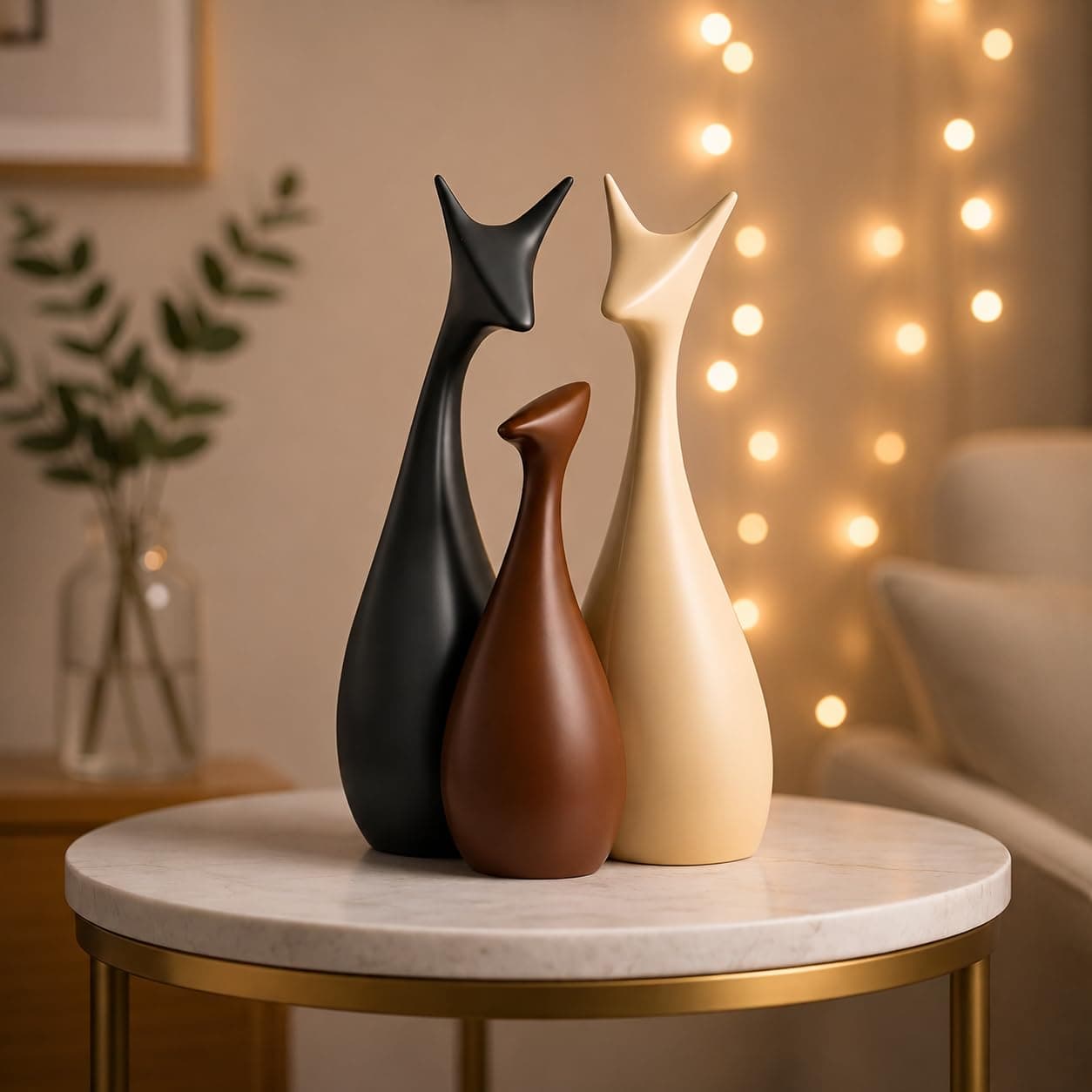 Xtore Lucky Deer Family Matte Finish Ceramic Figures, Set of 3, Matte Brown