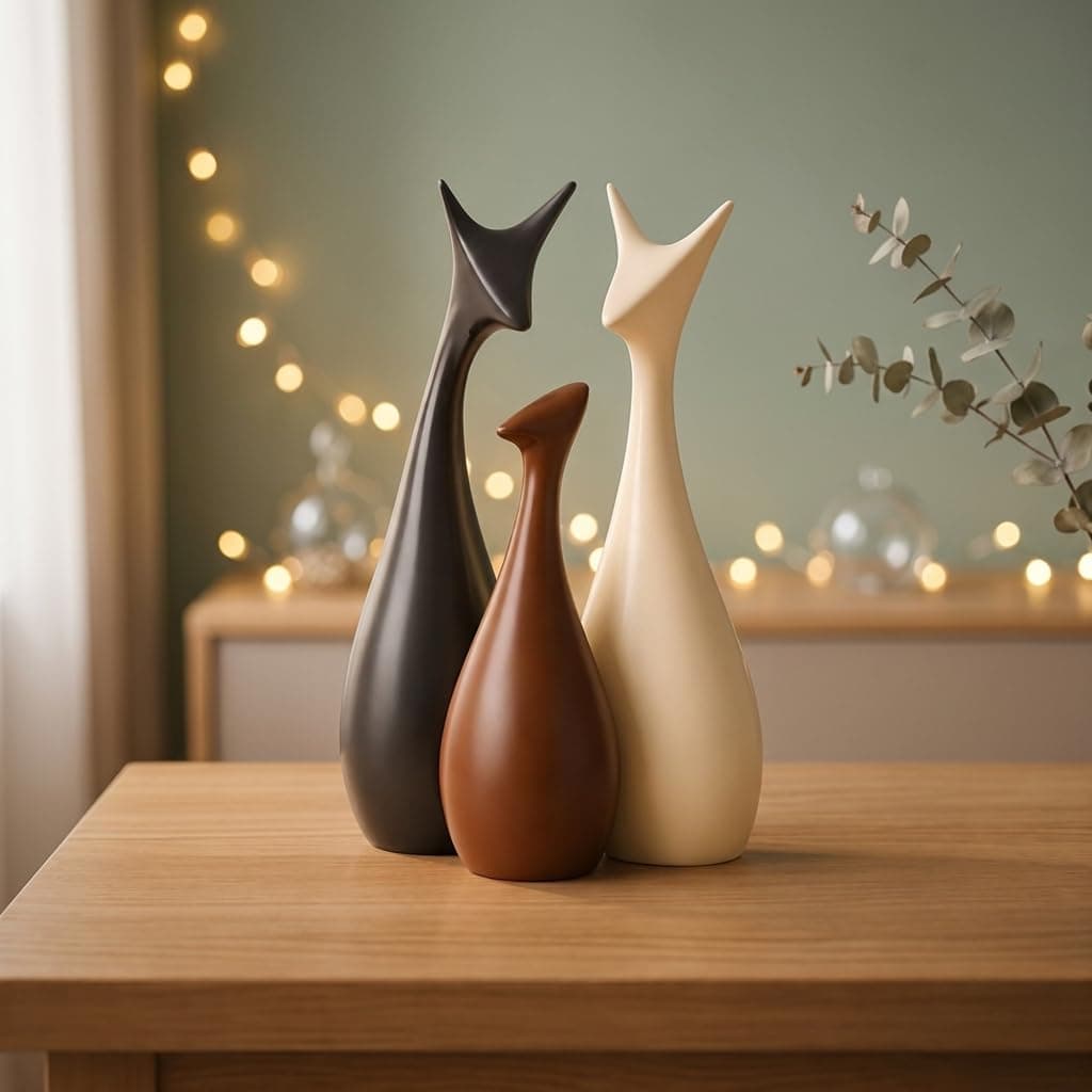 Xtore Lucky Deer Family Matte Finish Ceramic Figures, Set of 3, Matte Brown
