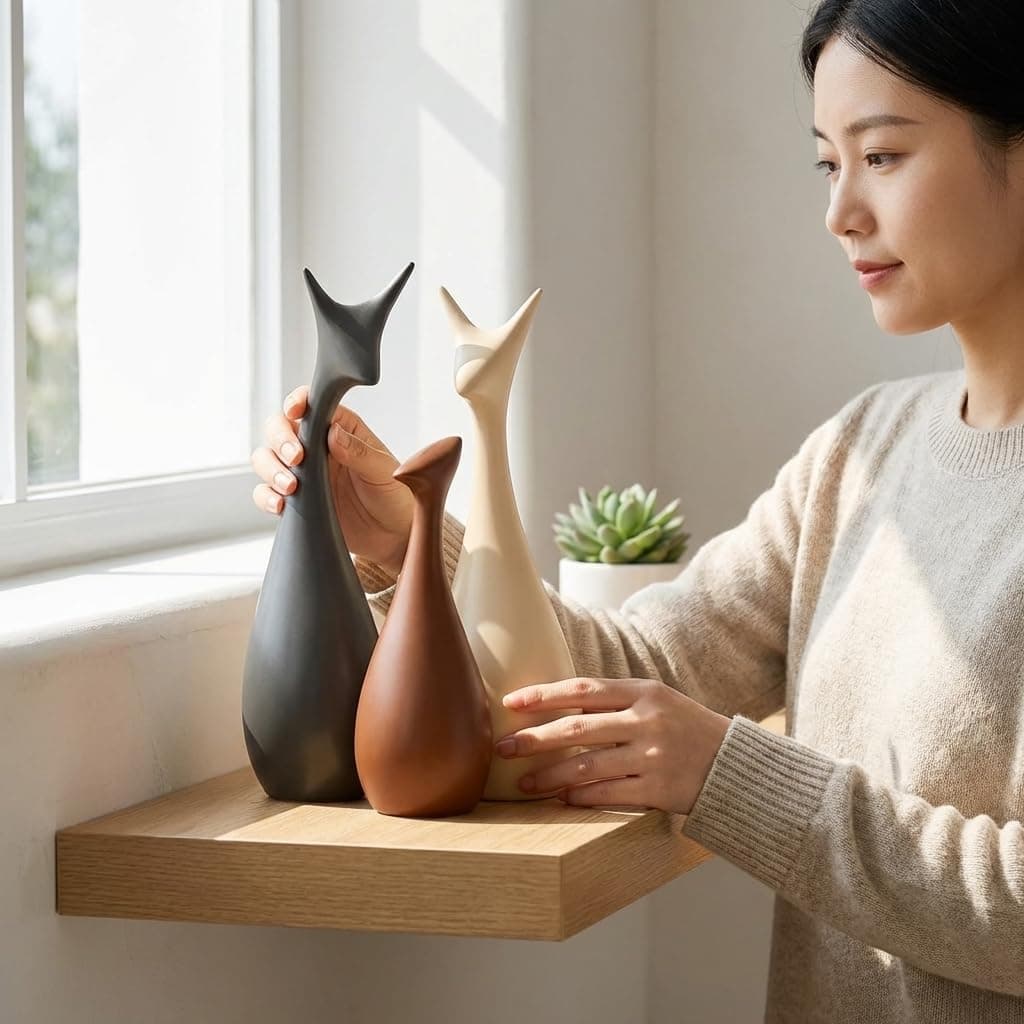 Xtore Lucky Deer Family Matte Finish Ceramic Figures, Set of 3, Matte Brown