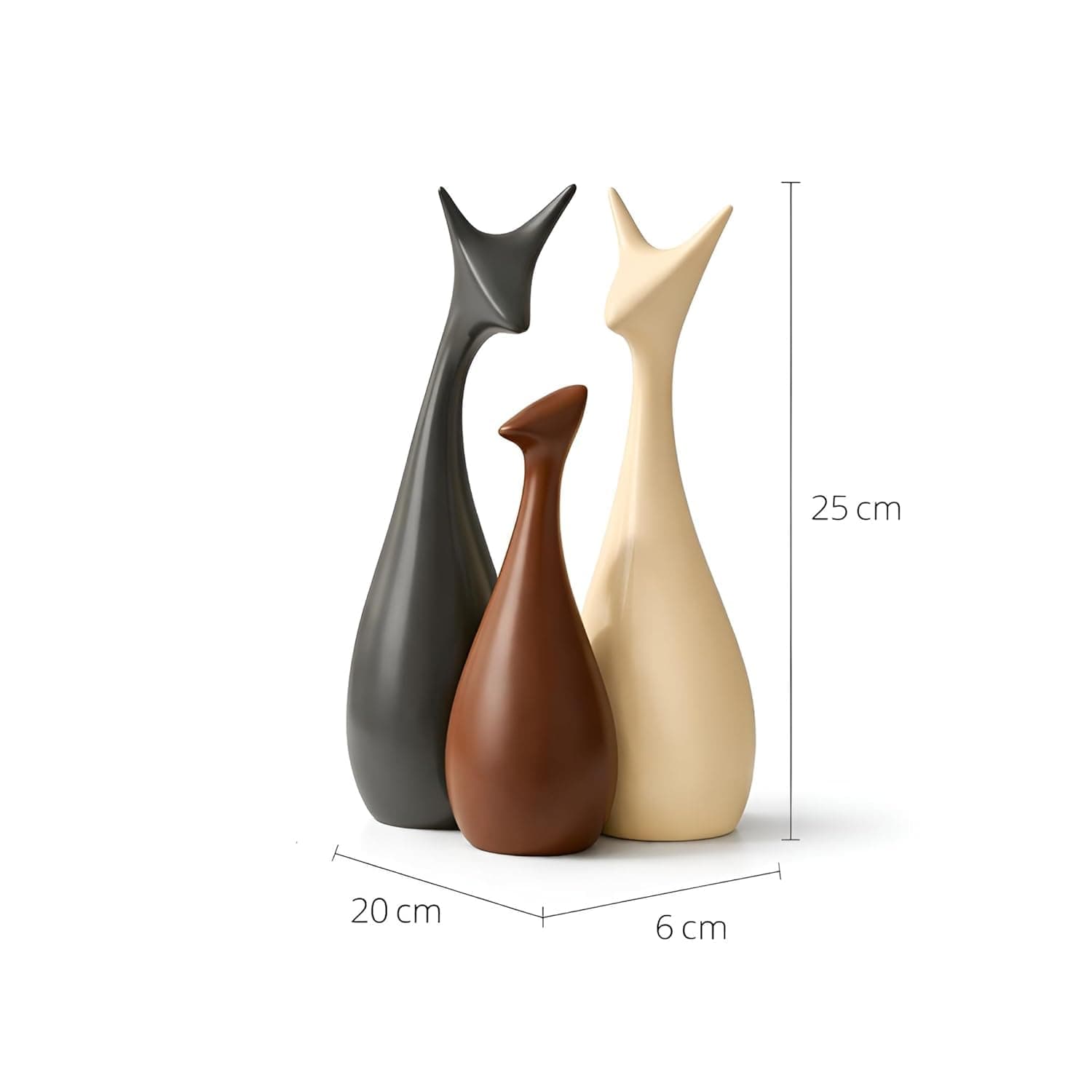 Xtore Lucky Deer Family Matte Finish Ceramic Figures, Set of 3, Matte Brown
