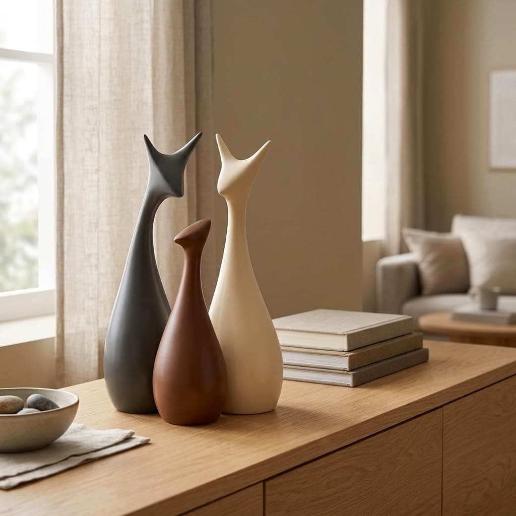 Xtore Lucky Deer Family Matte Finish Ceramic Figures, Set of 3, Matte Brown