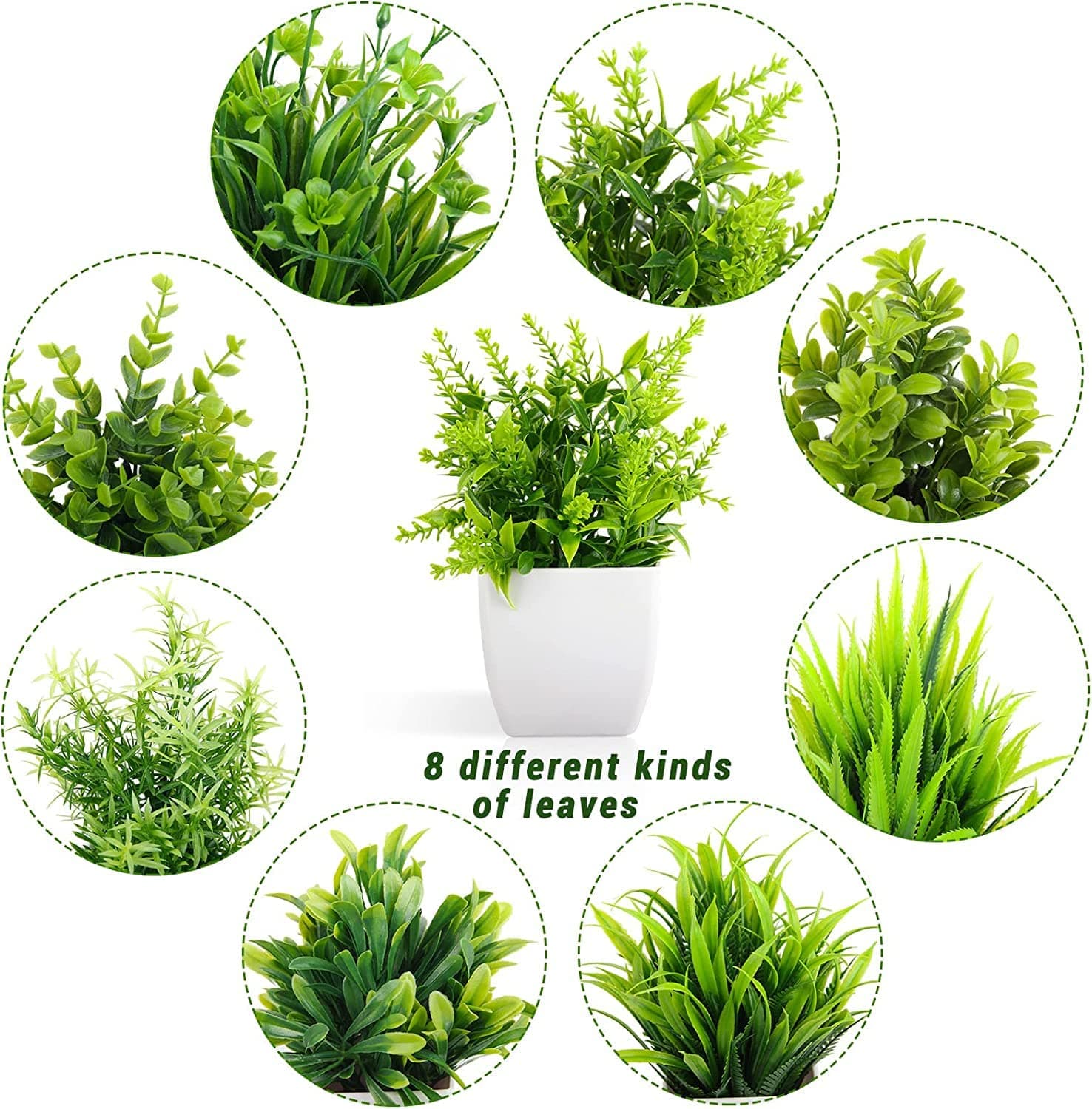 Dekorly Artificial Potted Eucalyptus Plants, Small Faux Indoor Houseplants, Set of 8
