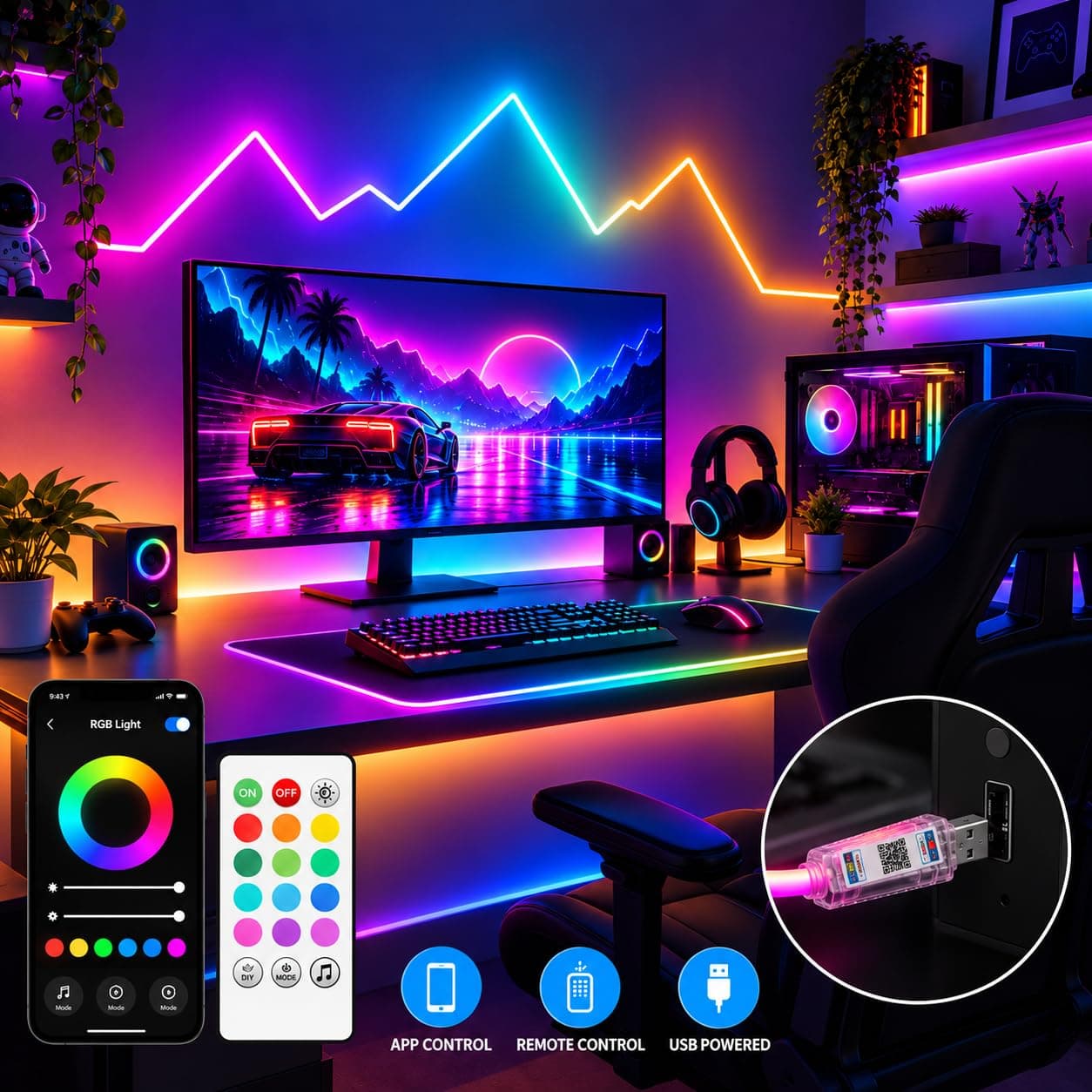 One94Store Smart LED Strip Light 5M with App and Remote Control, Music Sync RGB