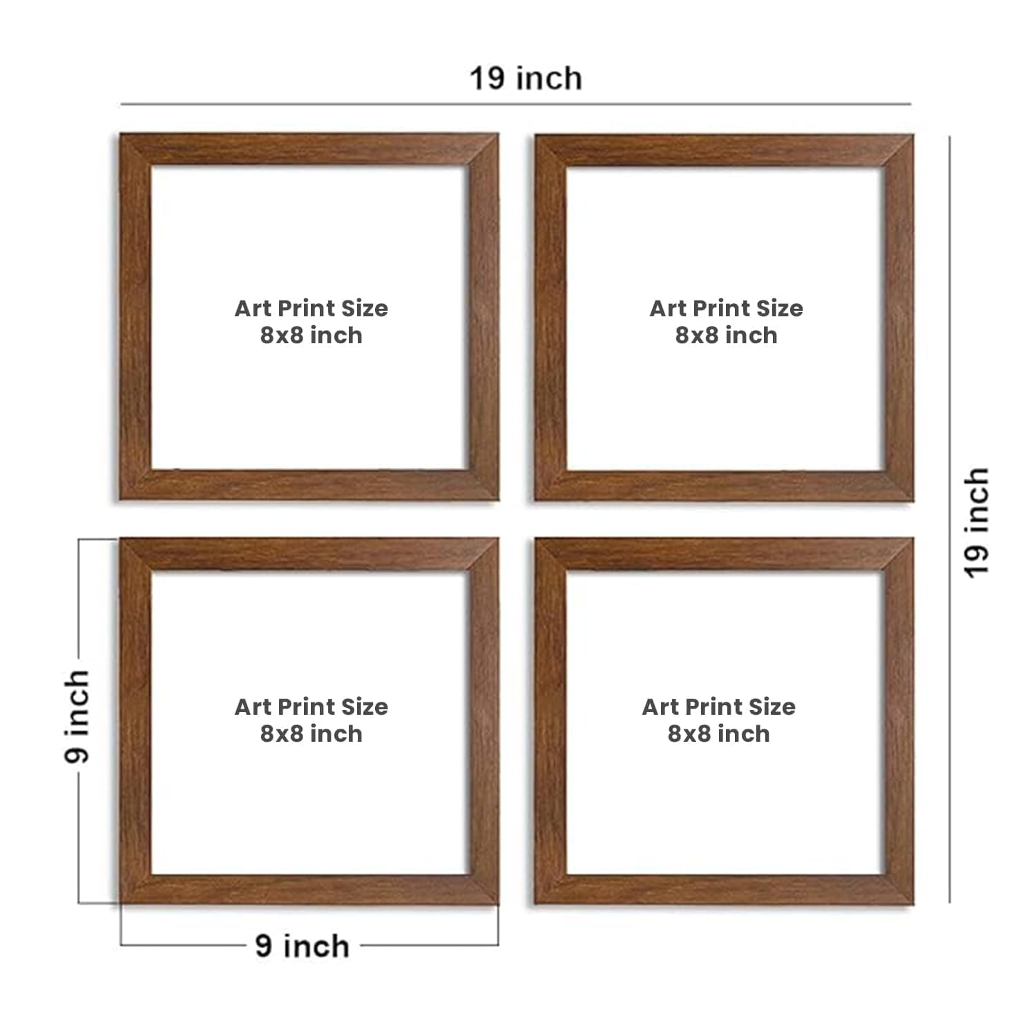 PAINTINGMANTRA Floral and Birds Framed Painting Set of 4, 9x9 Inch, Brown Frame