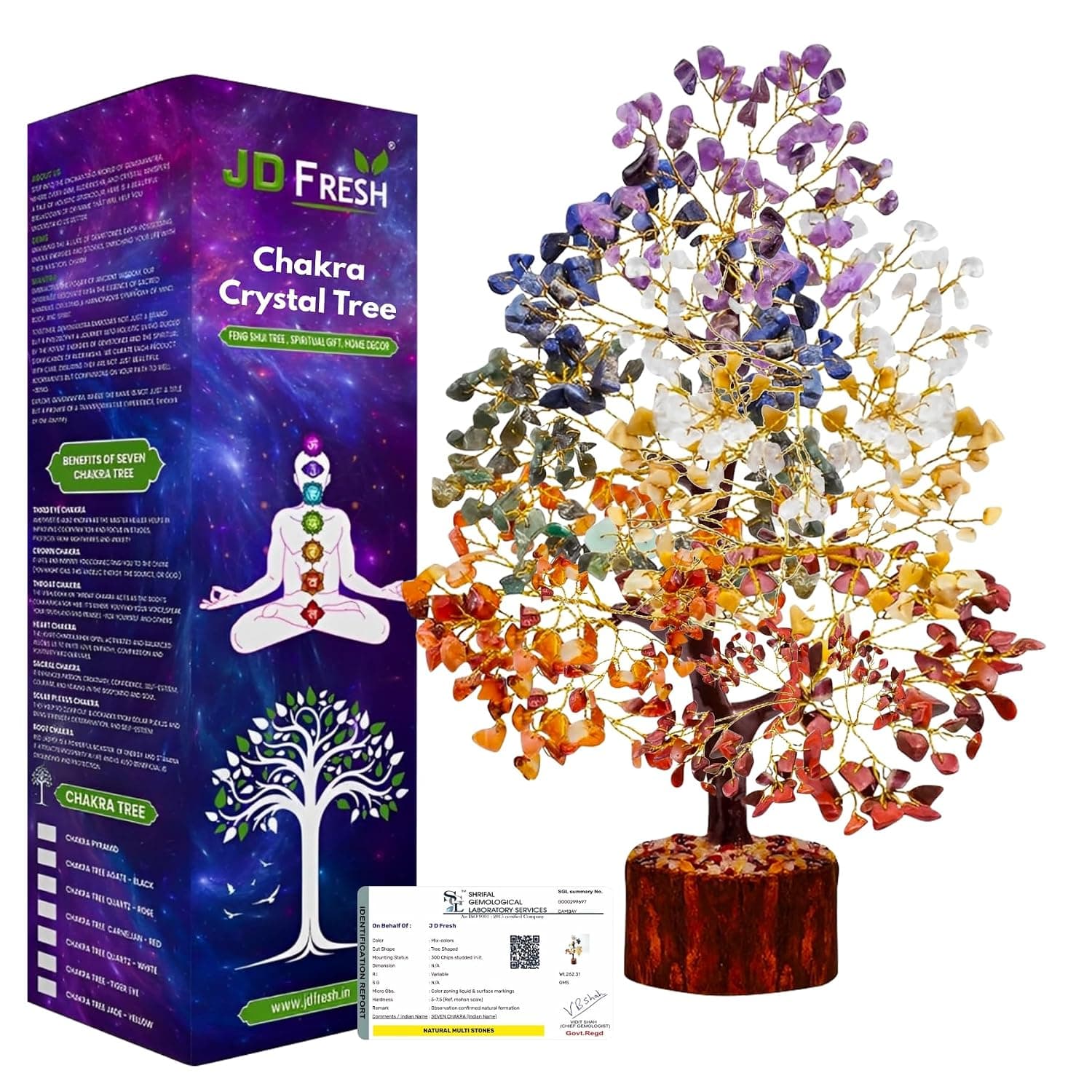 JD FRESH 300 Beads 7 Chakra Crystal Tree Showpiece, Multicolour