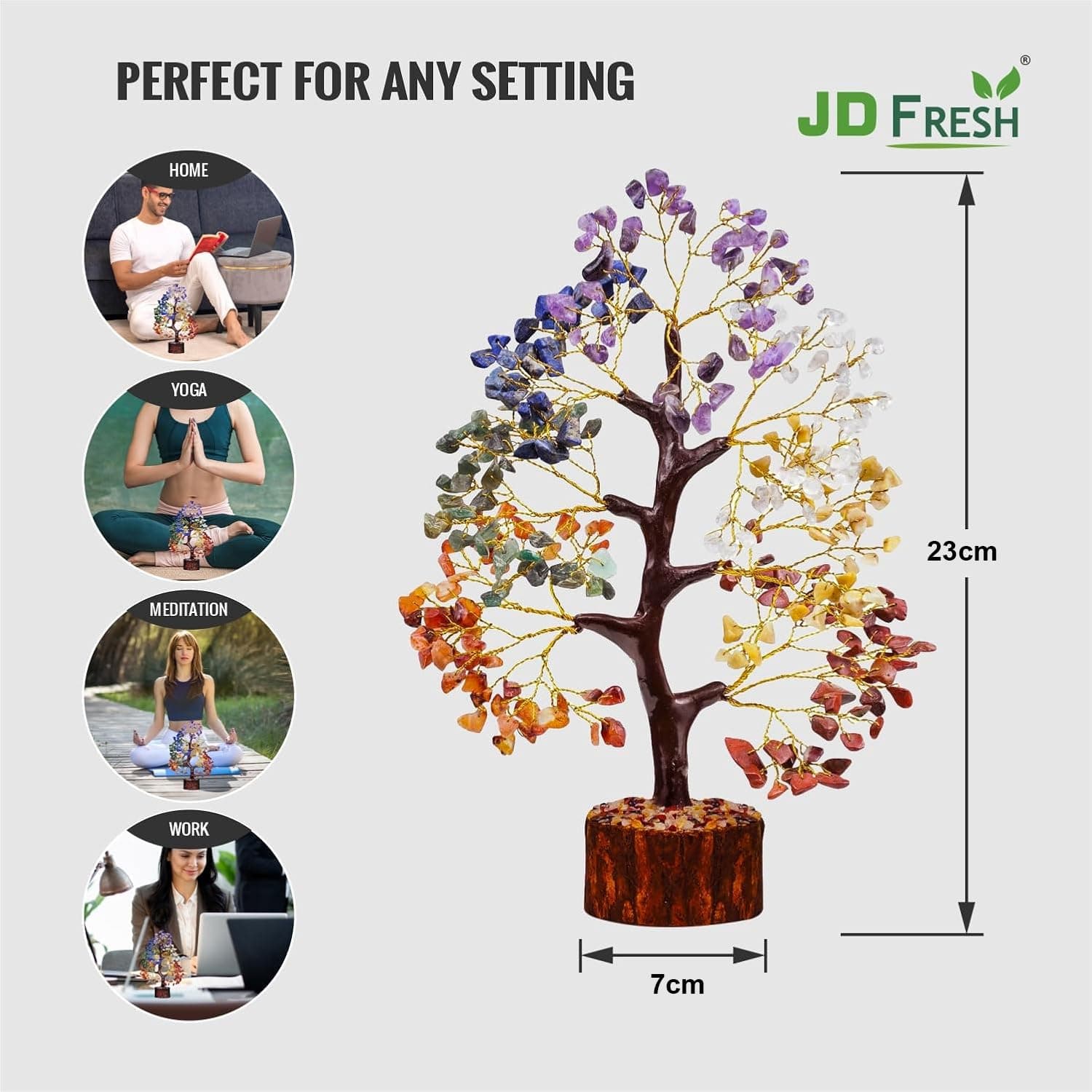 JD FRESH 300 Beads 7 Chakra Crystal Tree Showpiece, Multicolour