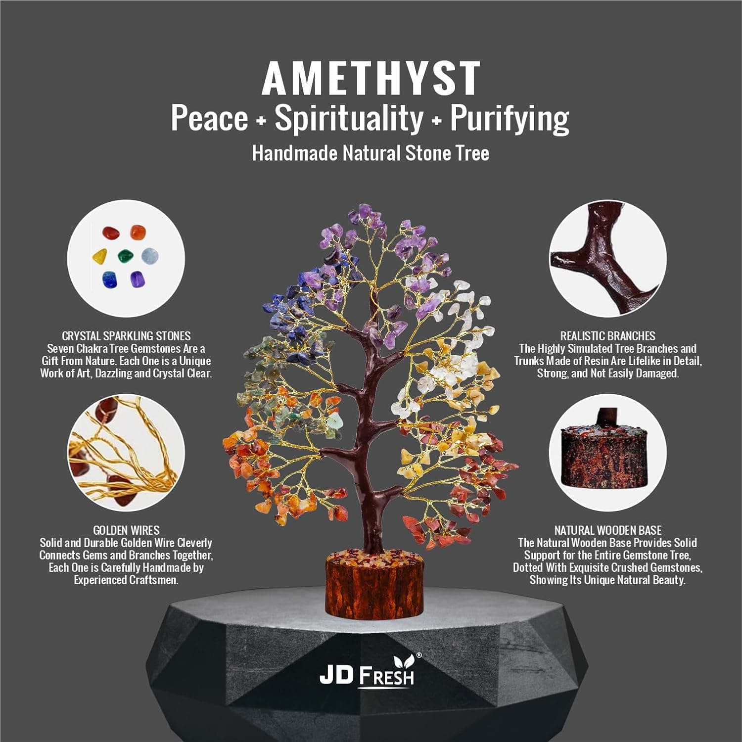 JD FRESH 300 Beads 7 Chakra Crystal Tree Showpiece, Multicolour