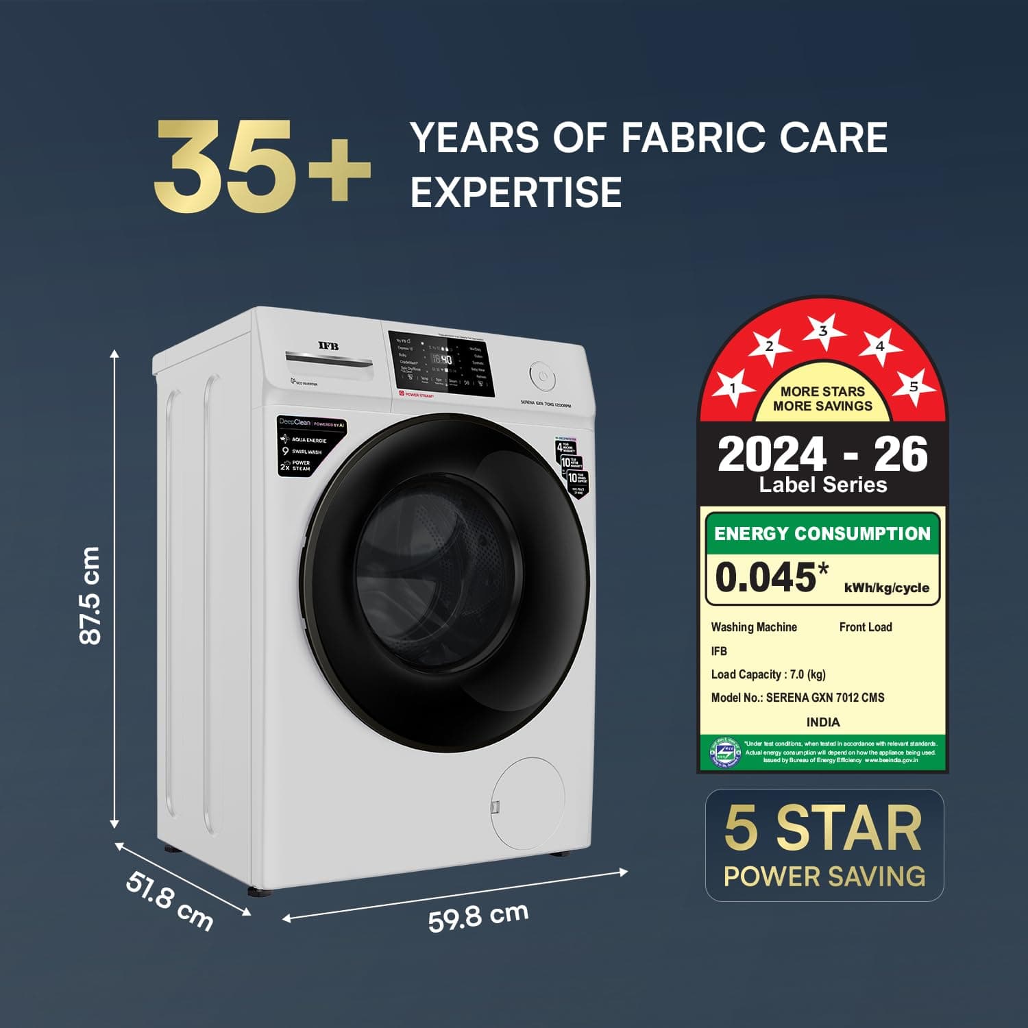 IFB 7 Kg 5 Star AI-Powered Front Load Washing Machine, SERENA GXN 7012 CMS, Grey