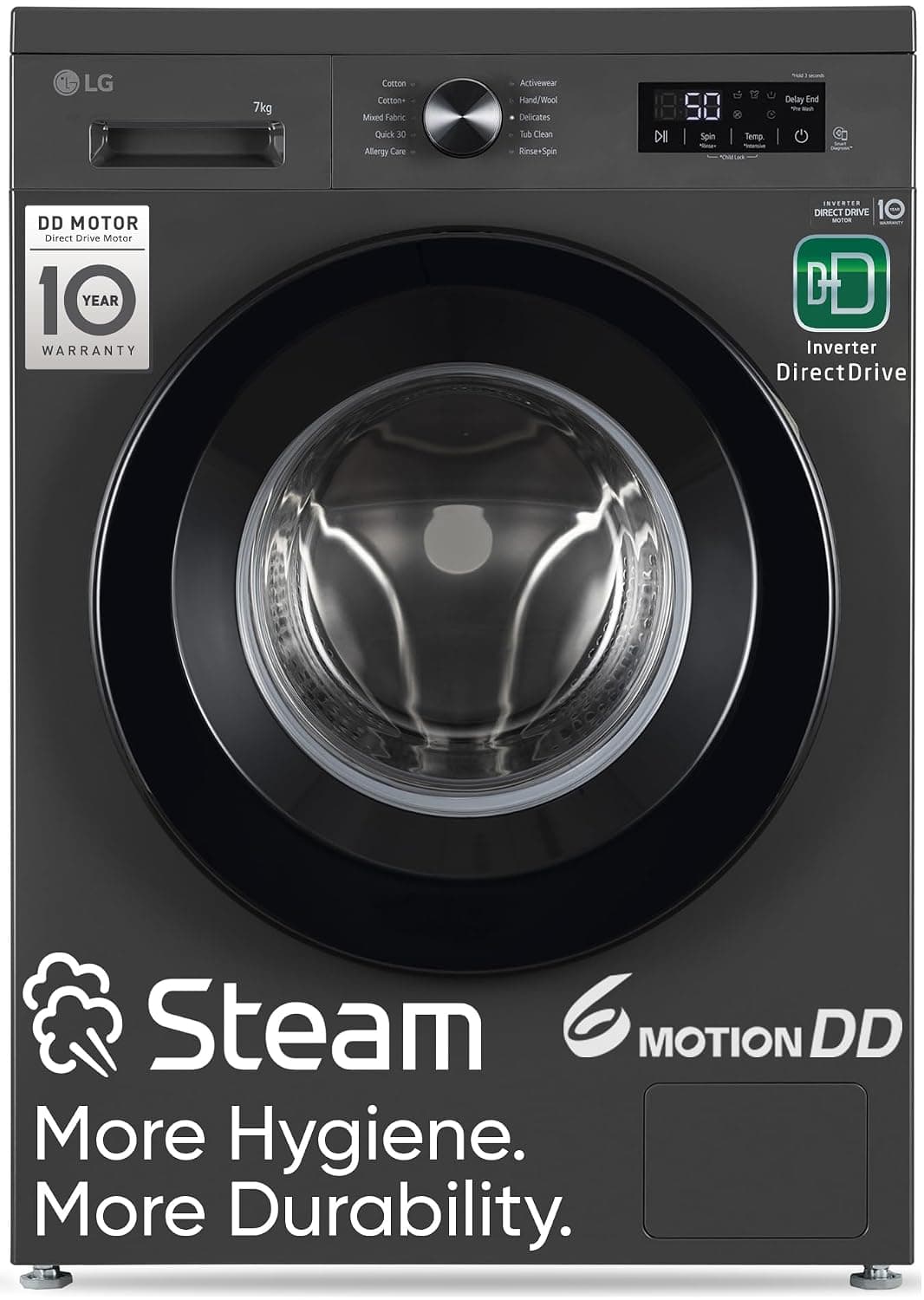 LG 7 Kg 5 Star Front Load Washing Machine, FHB1207Z2M, Inverter Direct Drive, Middle Black