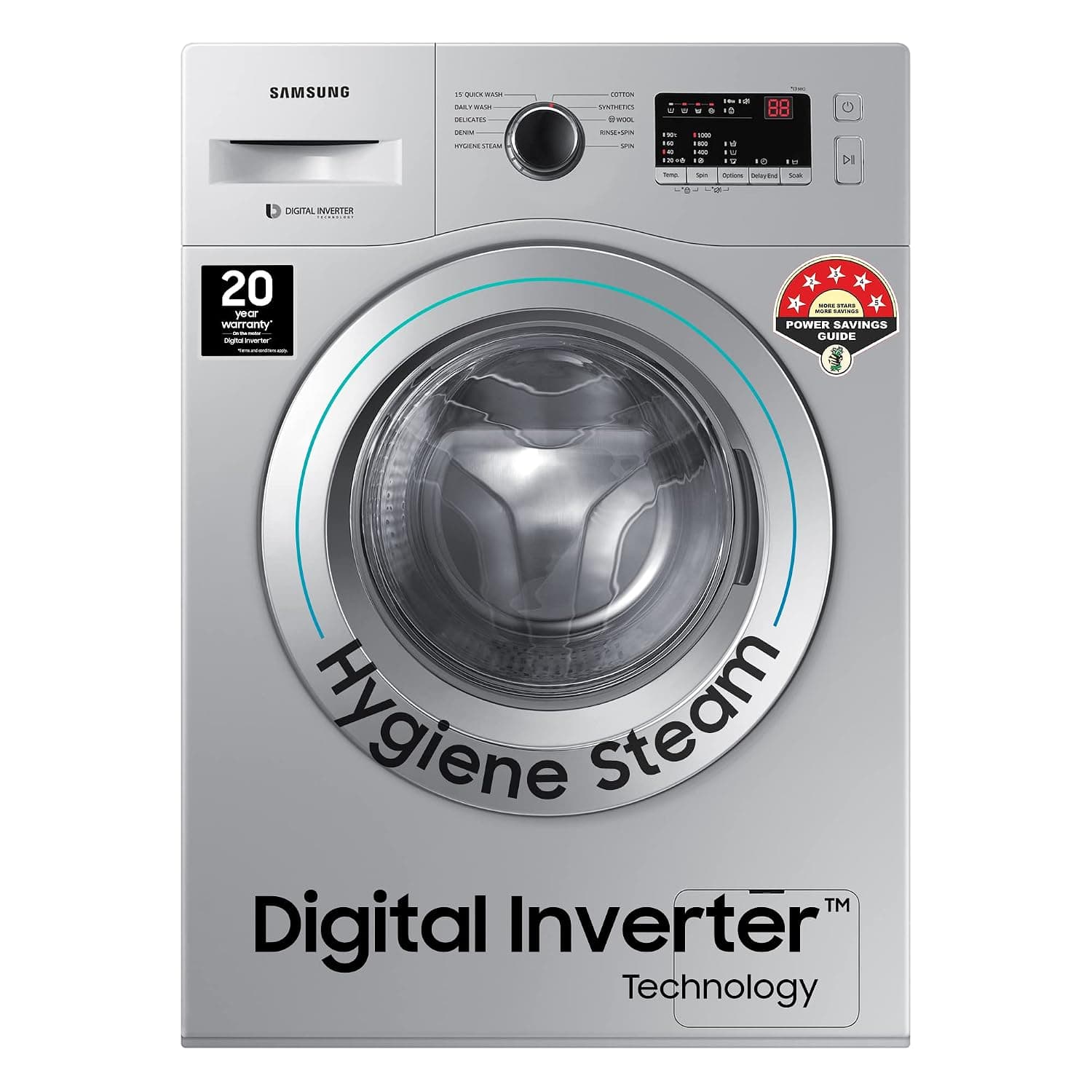 Samsung 8 Kg 5 Star Front Load Washing Machine, AI Ecobubble, WW80T504DAX1TL, Inox