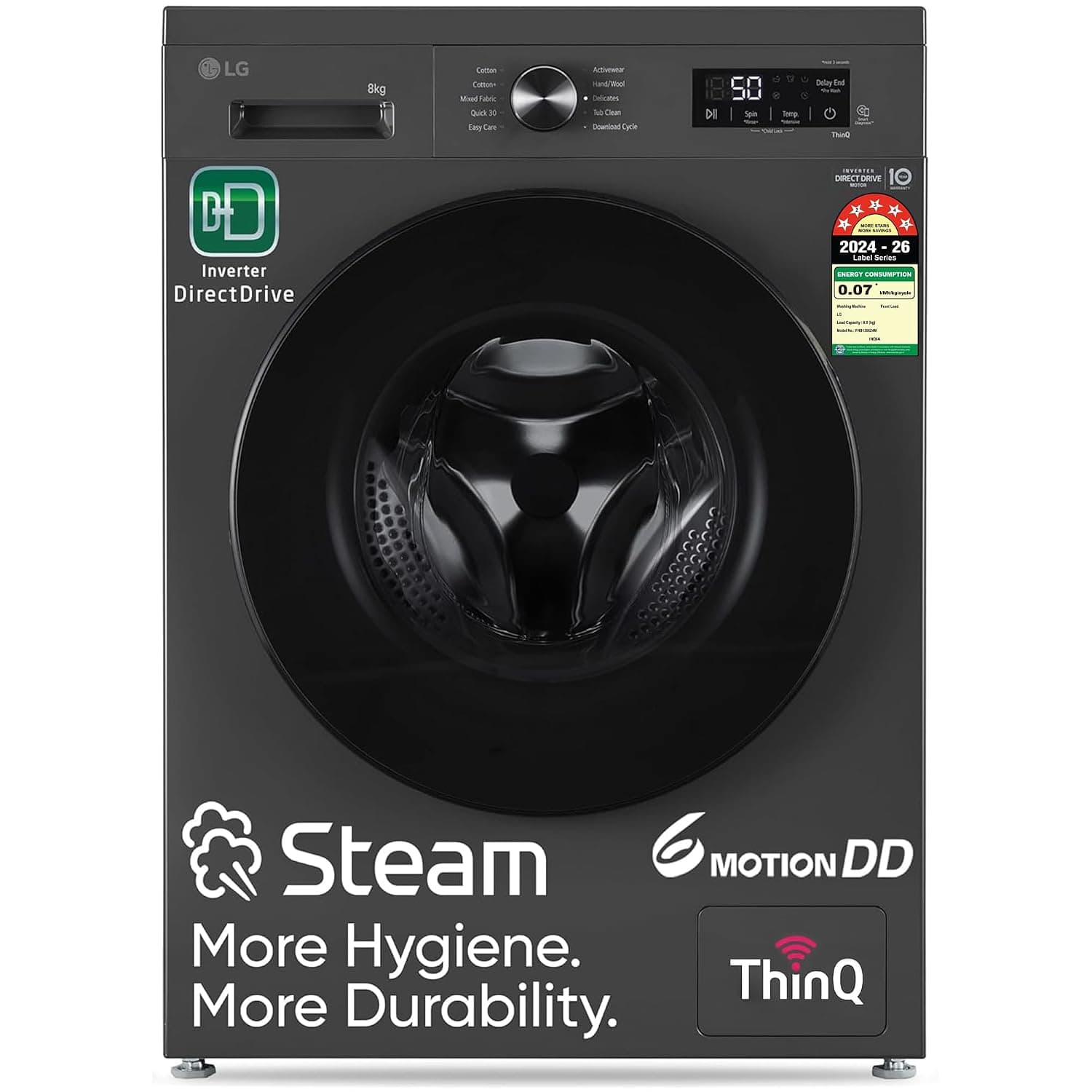 LG 8 Kg 5 Star AI Direct Drive Front Load Washing Machine, FHB1208Z4M, Wi-Fi, Middle Black