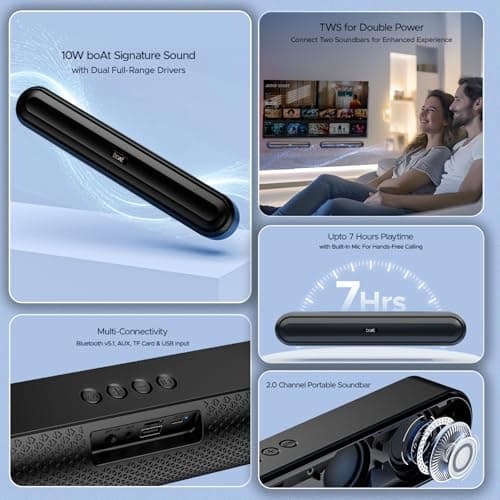 boAt Aavante Bar 490 10W Bluetooth Soundbar, 2.0 Channel, 7Hrs Battery