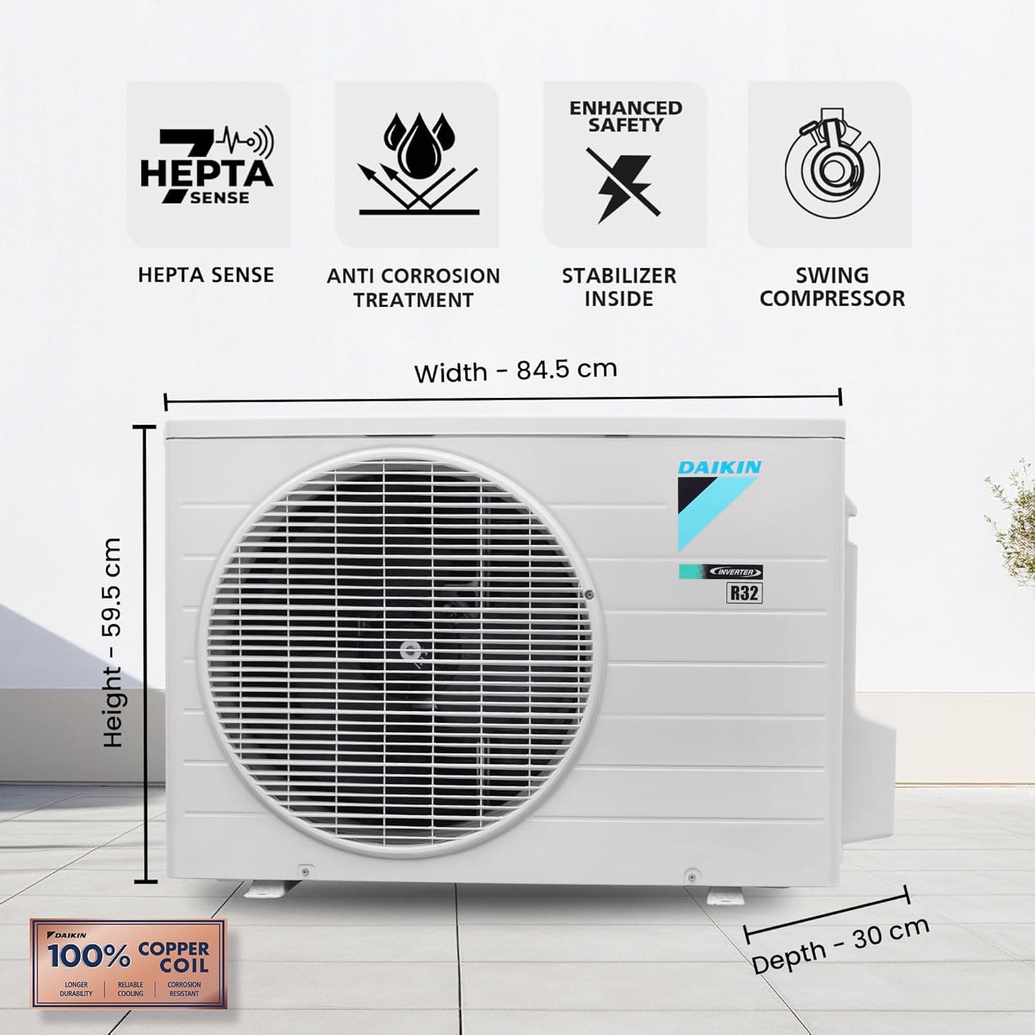 Daikin 1.5 Ton 5 Star Inverter Split AC (Copper, PM1.0 Filter, JTKJ53XV16, White)