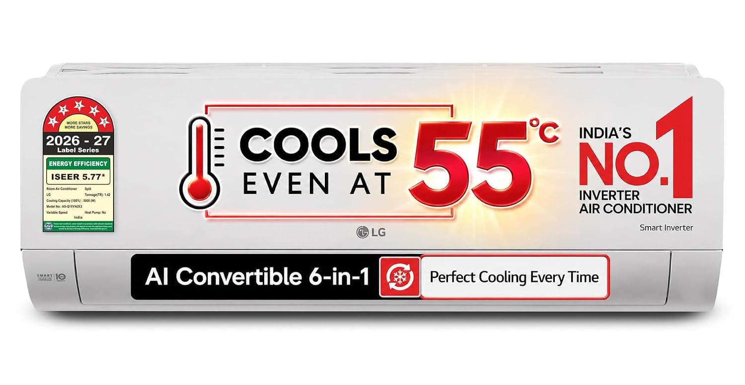 LG 1.42 Ton 5 Star Inverter Split AC, AI DUAL Convertible, AS-Q19YNZE2, White