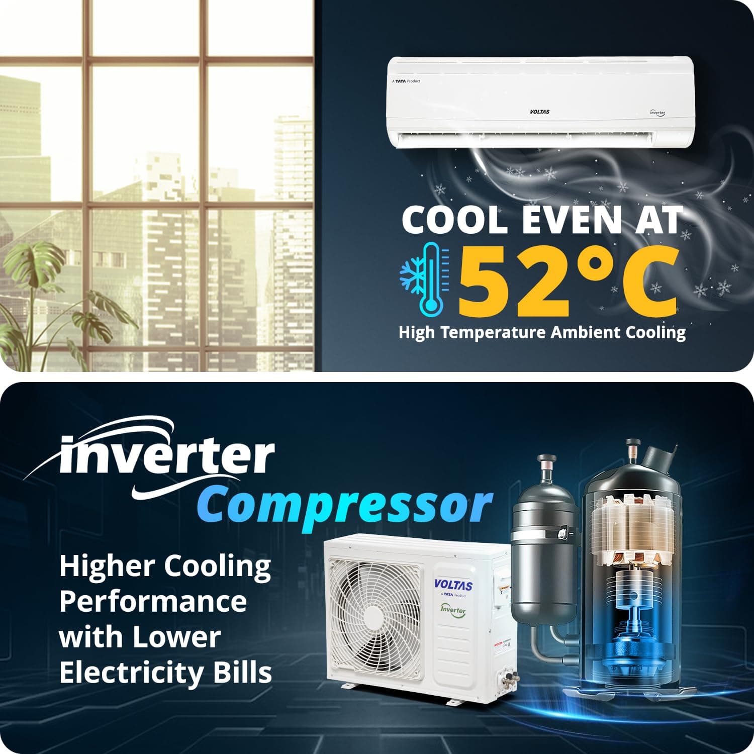 Voltas 185V Vectra CAR 1.5 Ton 5 Star Inverter Split AC (Copper, White)