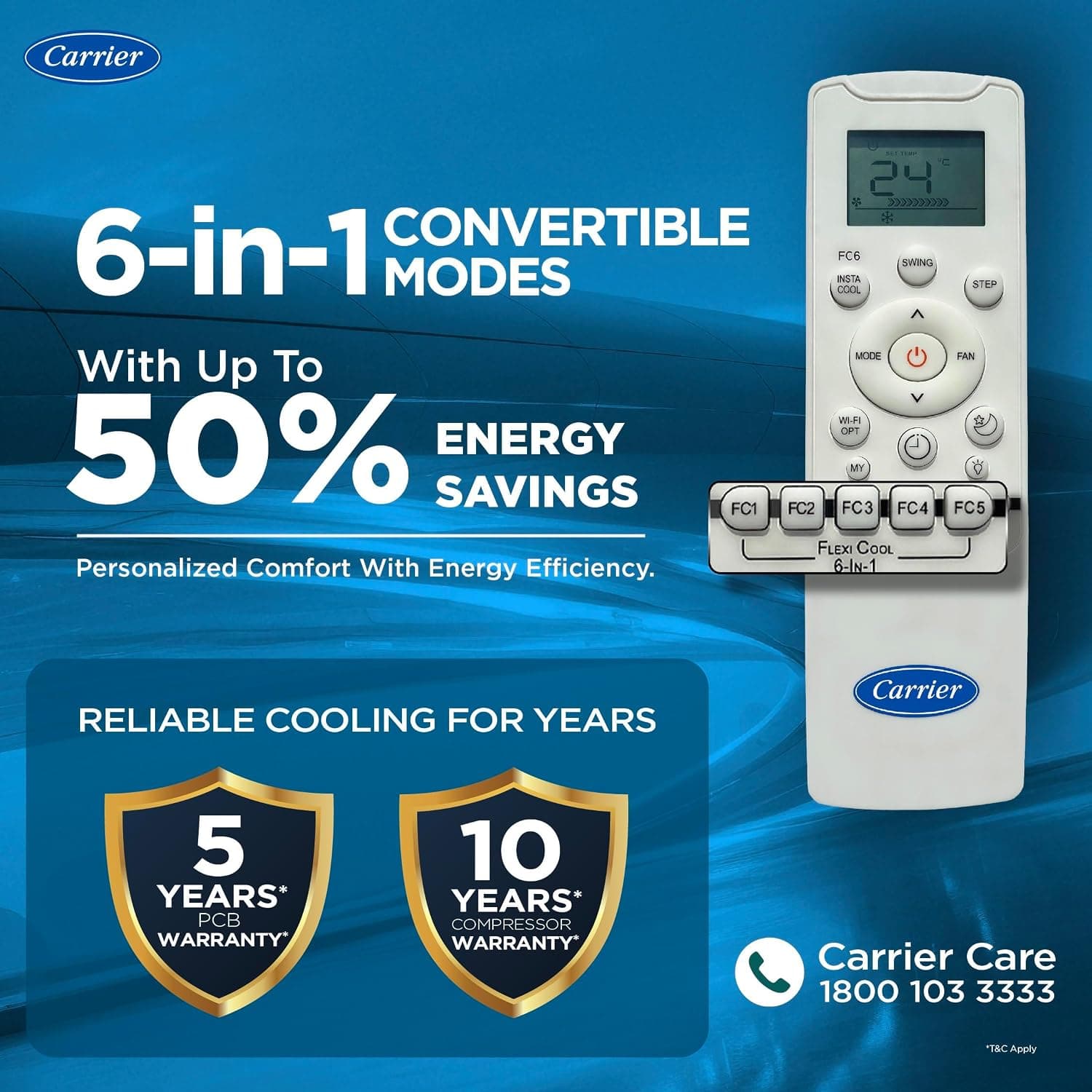 Carrier 1.5 Ton 5 Star Flexicool Inverter Split AC (Copper, PM2.5 Filter, White)
