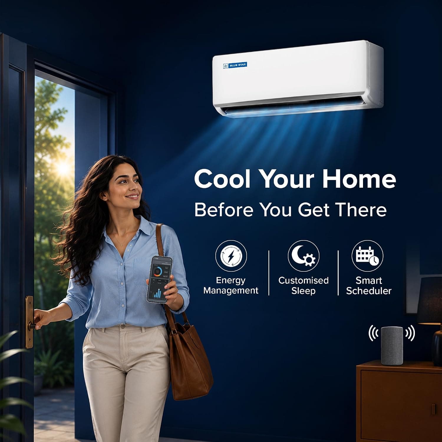 Blue Star 1.45 Ton 5 Star Inverter Split AC, DigiQ Hepta Sensor, Wi-Fi Smart (Copper, White)