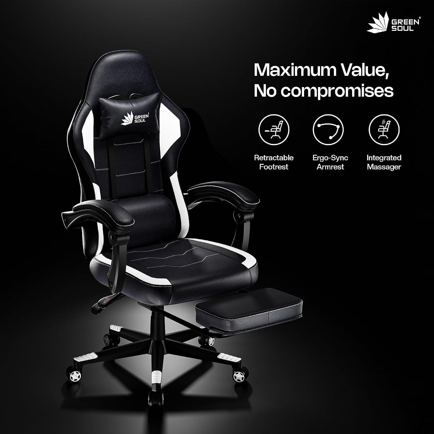 Green Soul Blade Ergonomic Gaming Chair with Massager & Retractable Footrest