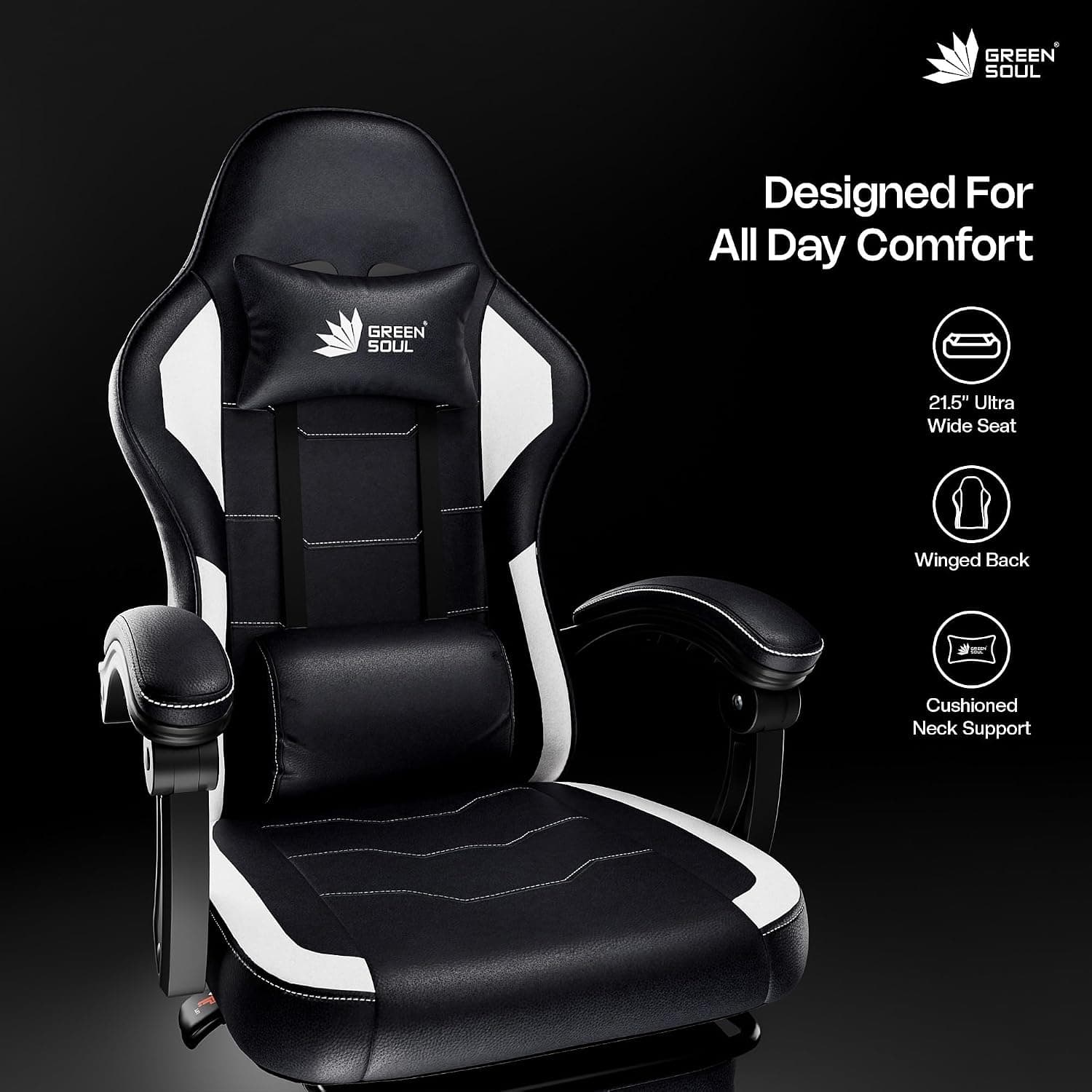 Green Soul Blade Ergonomic Gaming Chair with Massager & Retractable Footrest