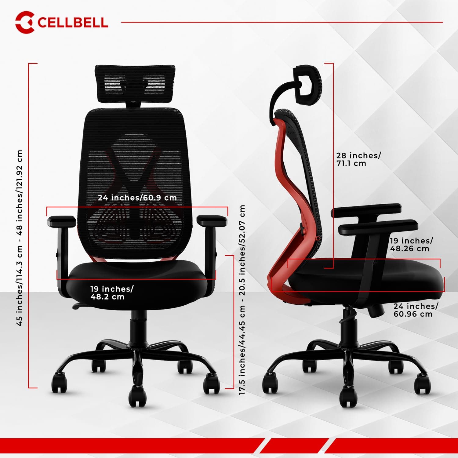 CELLBELL C190 Berlin High Back Mesh Ergonomic Office & Gaming Chair (Red-Black)