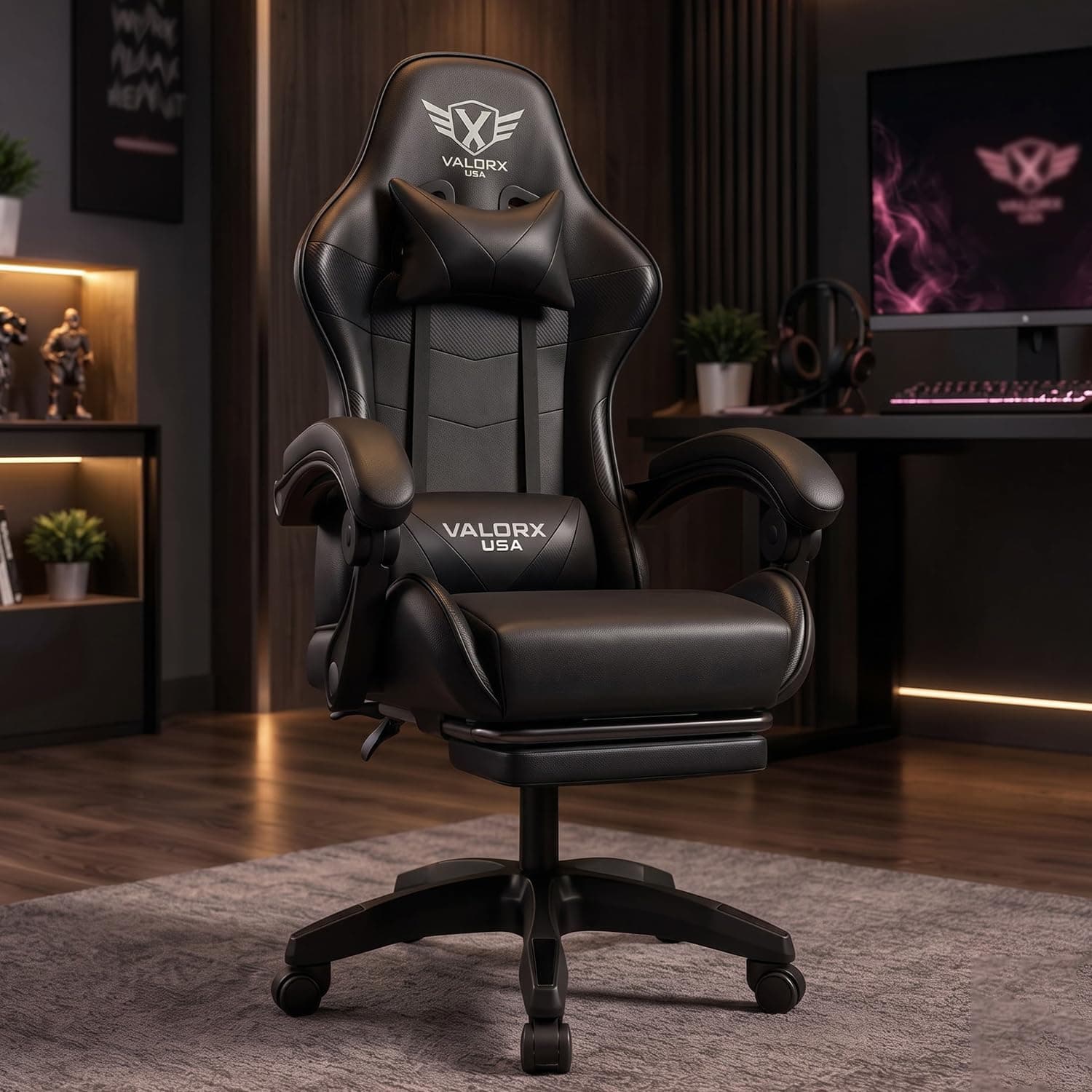 Drogo Aura Ergonomic Gaming Chair, PU Leather, Adjustable Neck & Lumbar Pillow