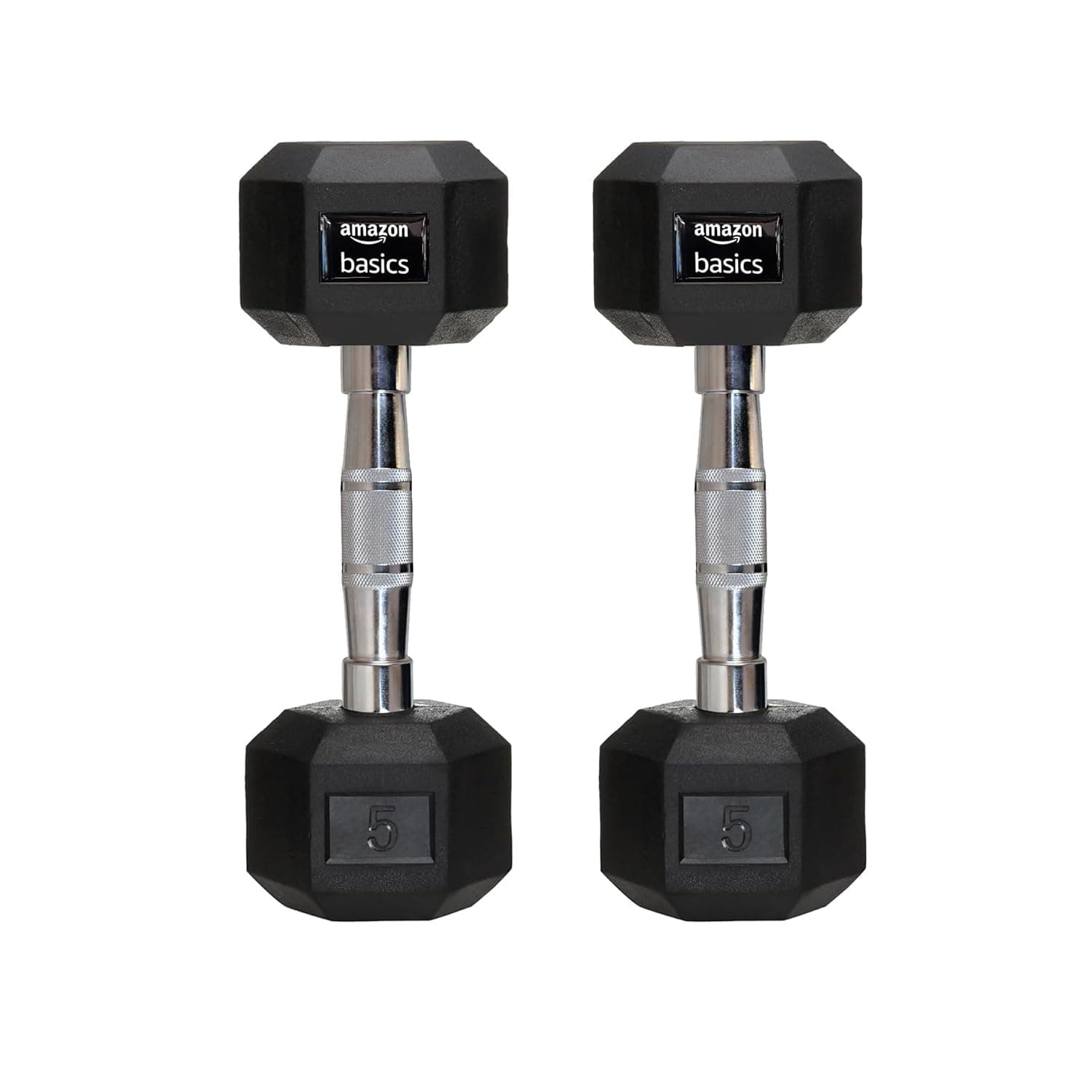 Amazon Basics Rubber Encased Hex Dumbbell Set of 2 (5 kg Each)