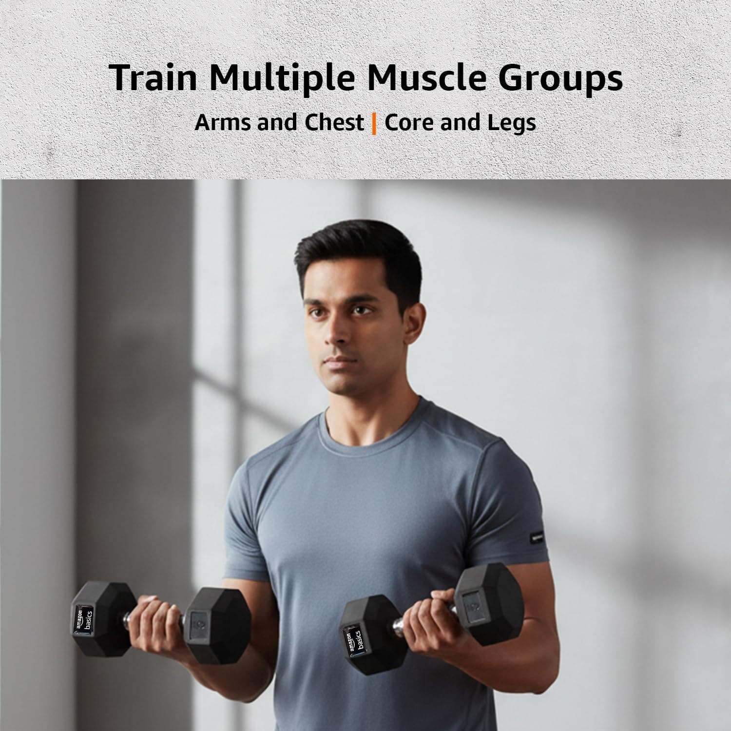 Amazon Basics Rubber Encased Hex Dumbbell Set of 2 (5 kg Each)