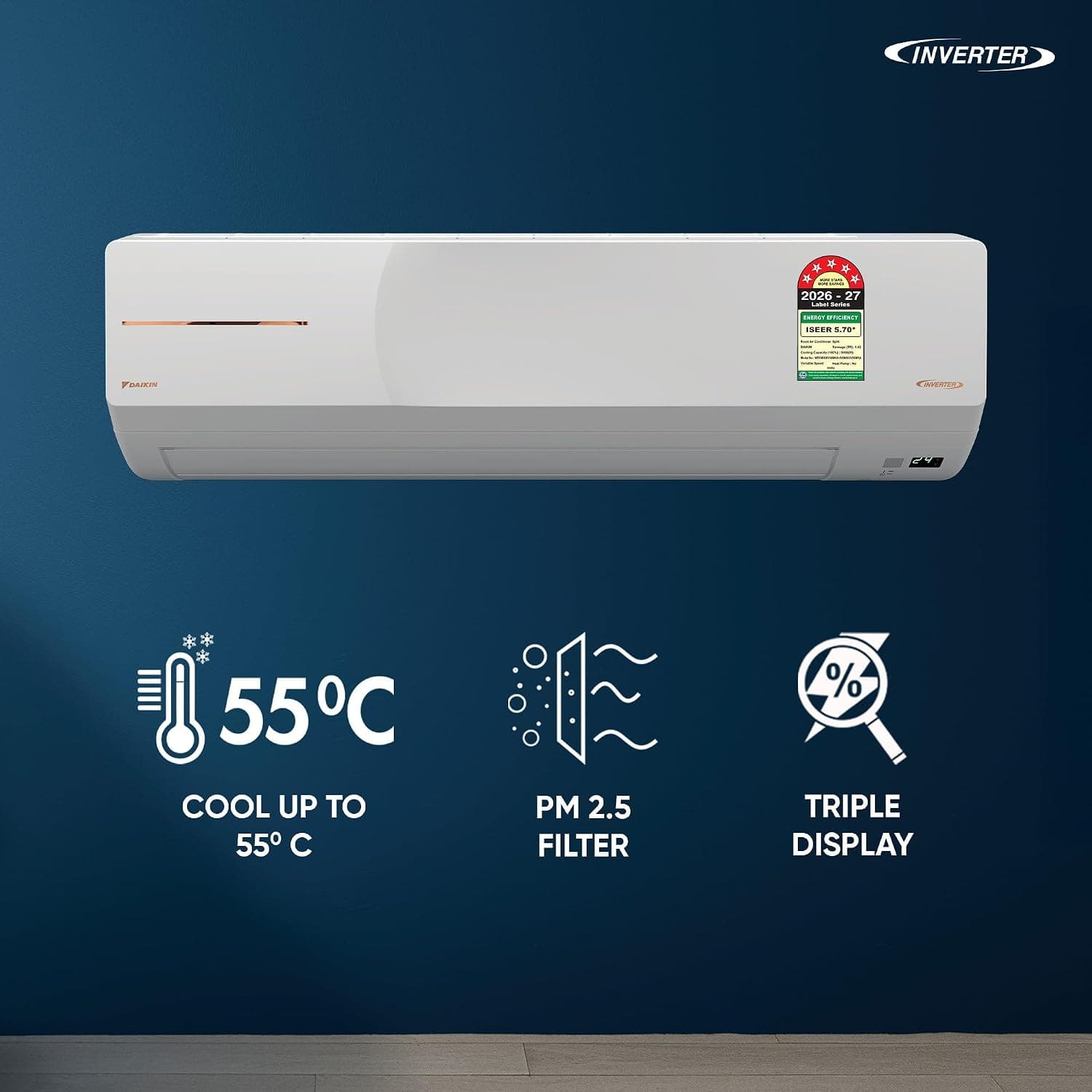 Daikin 1.42 Ton 5 Star Inverter Split AC with PM2.5 Filter (MTKM50XV16)