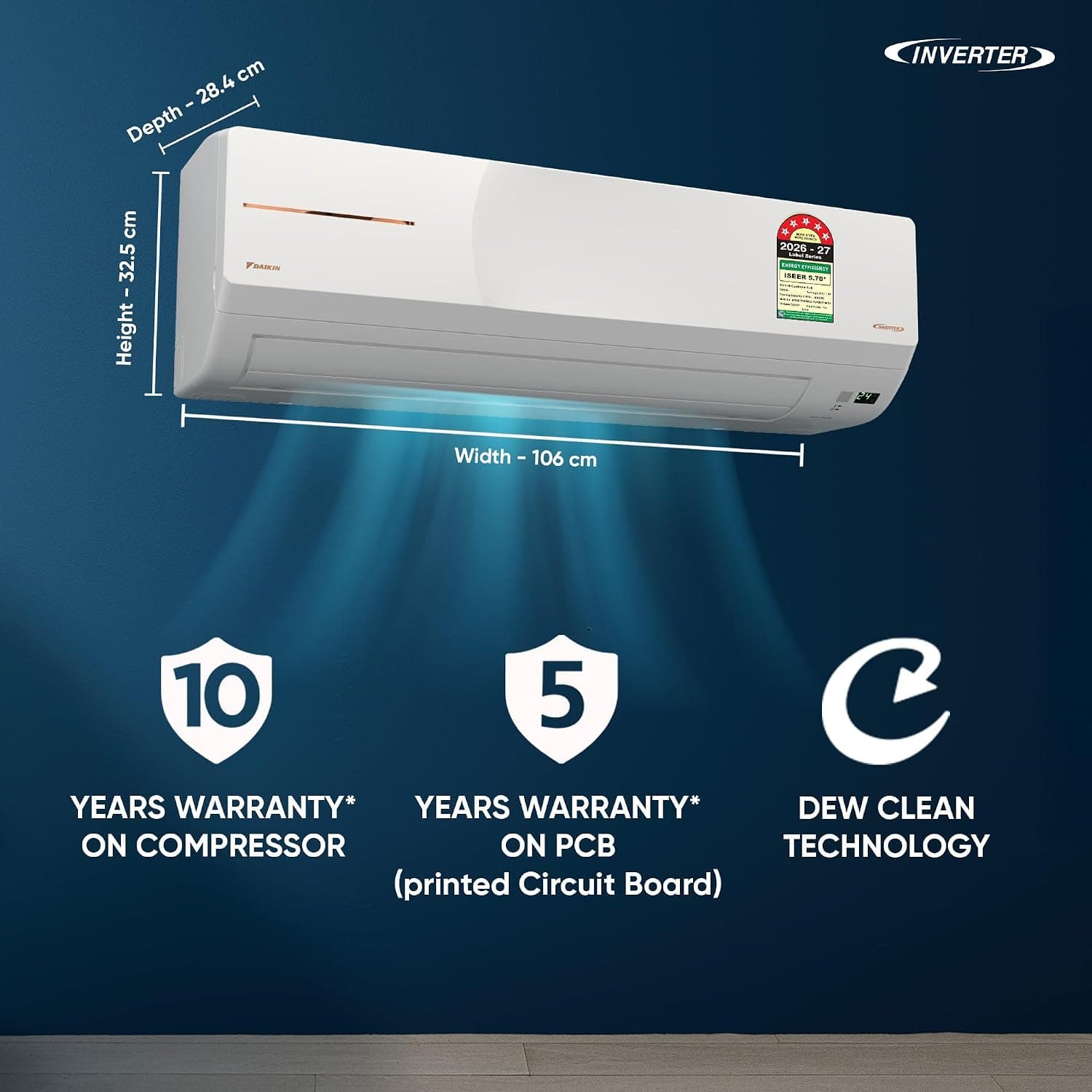 Daikin 1.42 Ton 5 Star Inverter Split AC with PM2.5 Filter (MTKM50XV16)