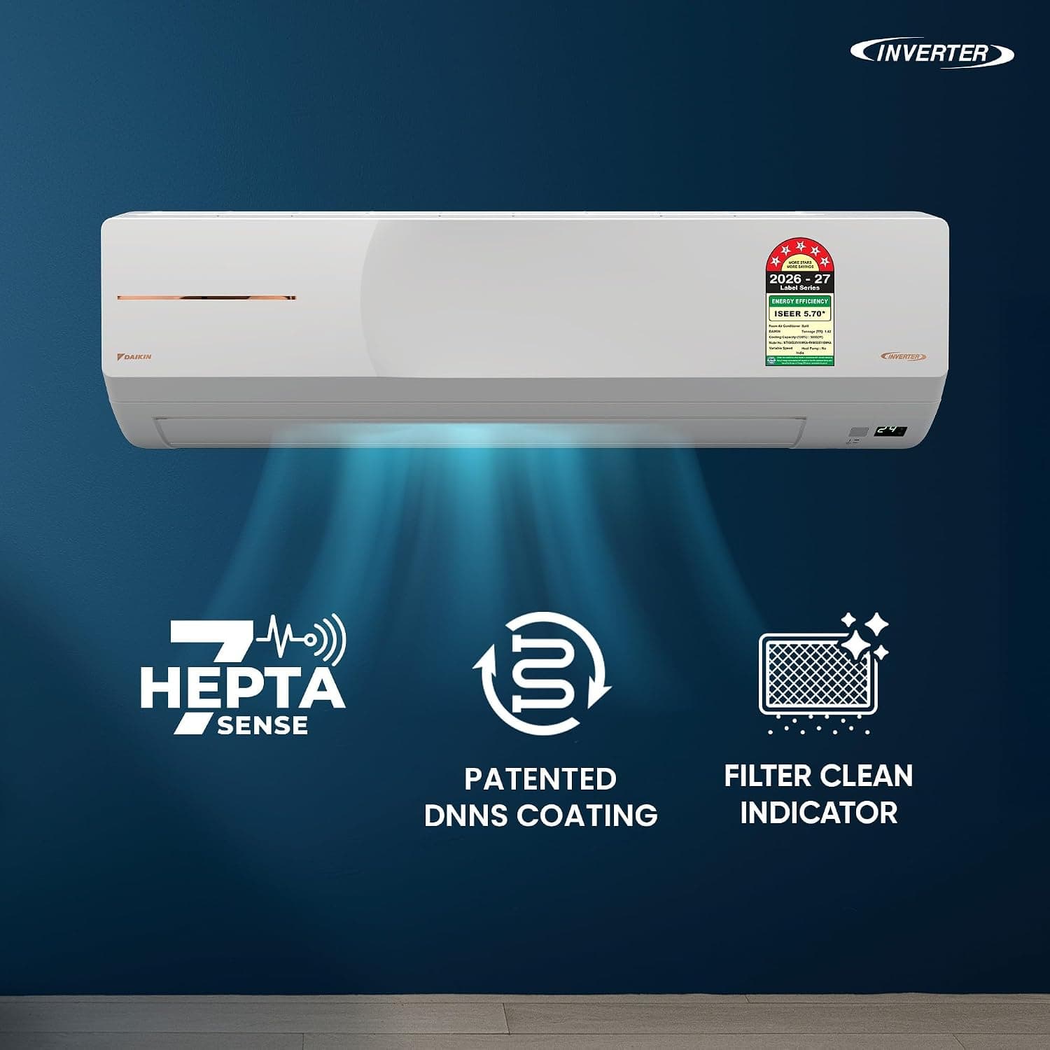 Daikin 1.42 Ton 5 Star Inverter Split AC with PM2.5 Filter (MTKM50XV16)