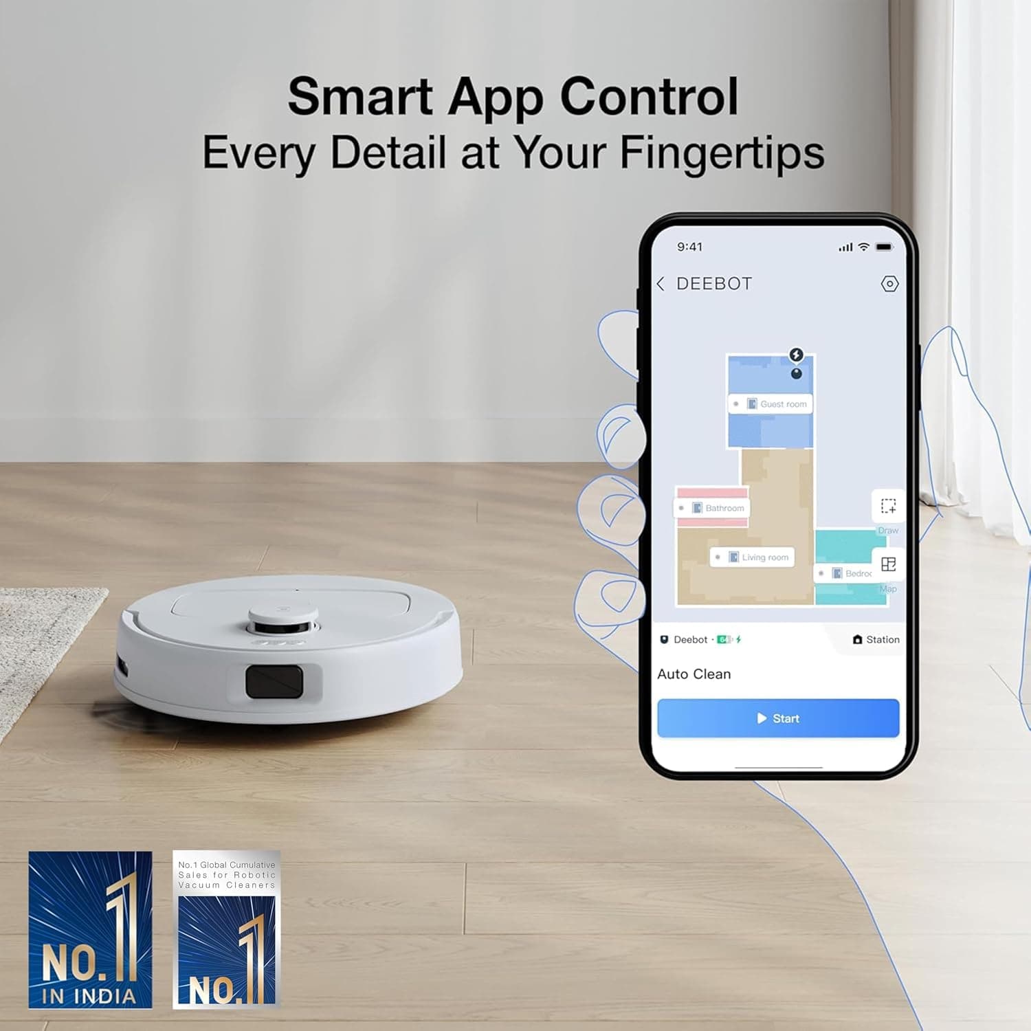 ECOVACS DEEBOT N30 2 in 1 Robot Vacuum Cleaner & Mop, 10000 Pa Suction, 5200mAh