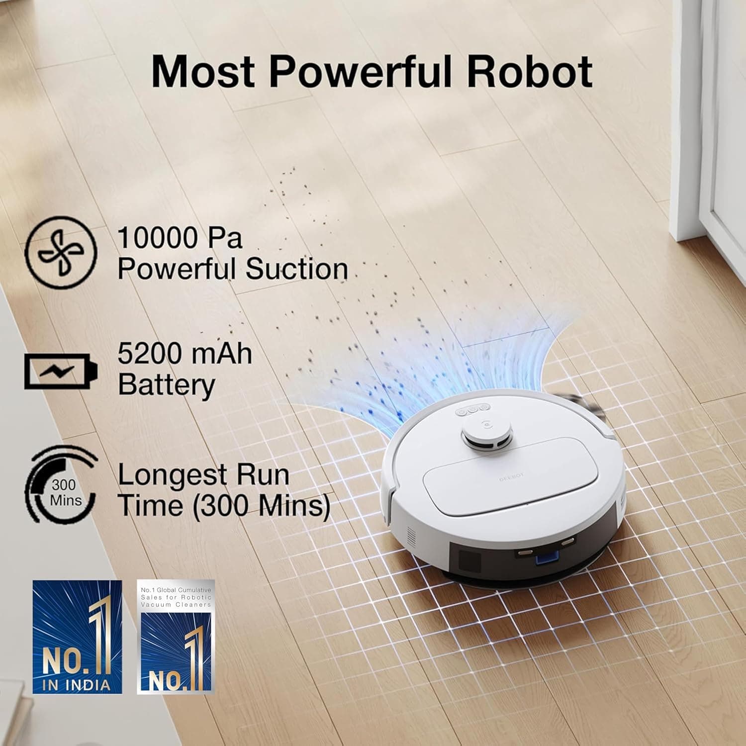ECOVACS DEEBOT N30 2 in 1 Robot Vacuum Cleaner & Mop, 10000 Pa Suction, 5200mAh