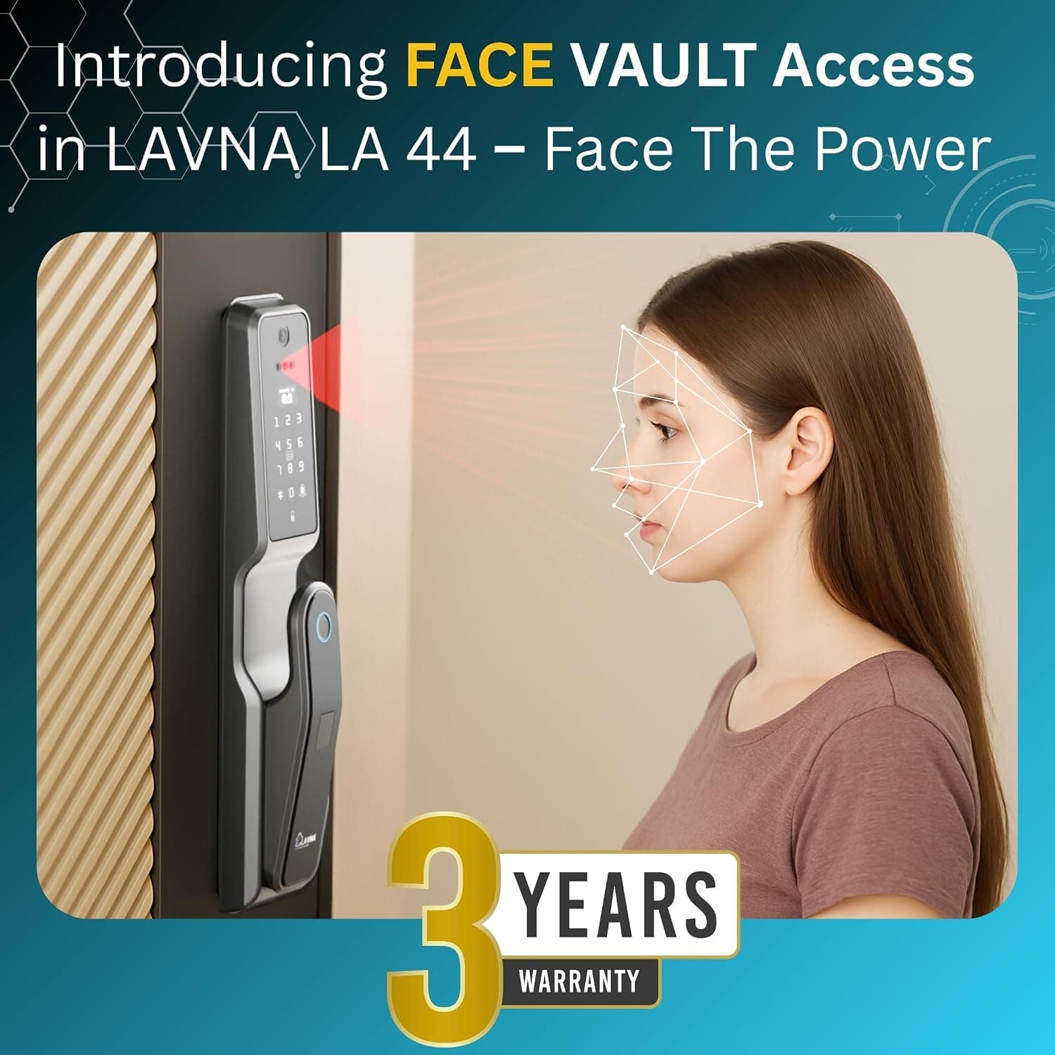 LAVNA LA44 8-Way Smart Door Lock with Camera, Face Recognition, RFID, OTP, PIN & WiFi