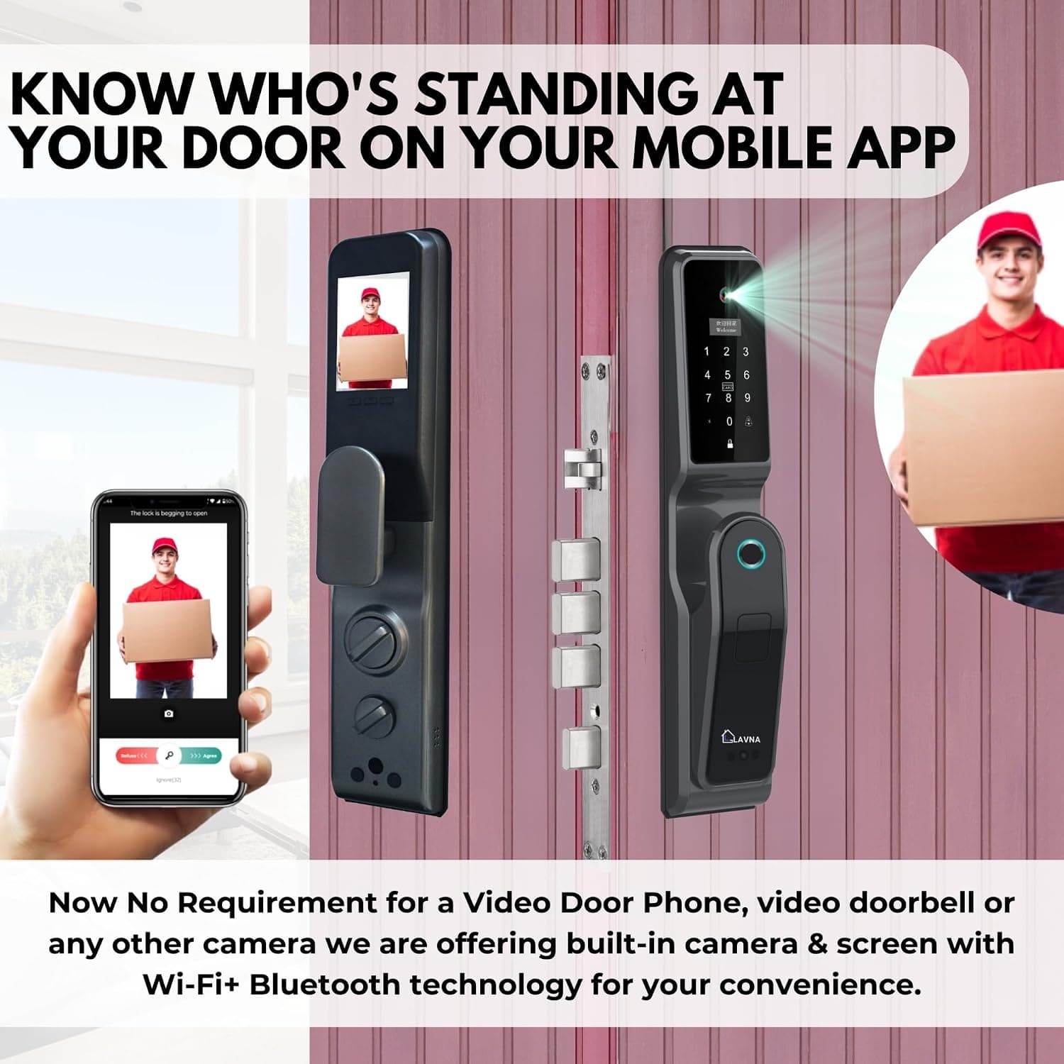 LAVNA LA44 8-Way Smart Door Lock with Camera, Face Recognition, RFID, OTP, PIN & WiFi