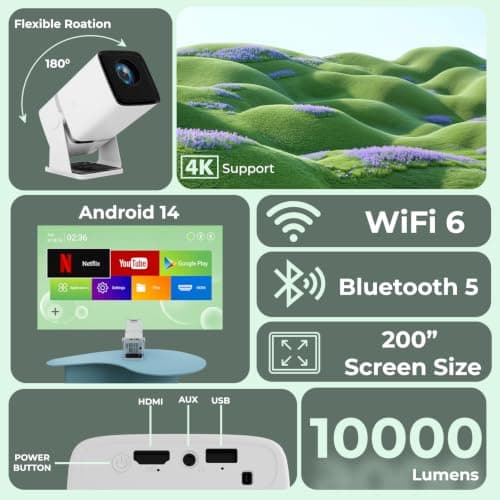 WZATCO Yuva Go (Upgraded) Android 13 Smart Projector with Wi-Fi, Bluetooth & Built-in Apps