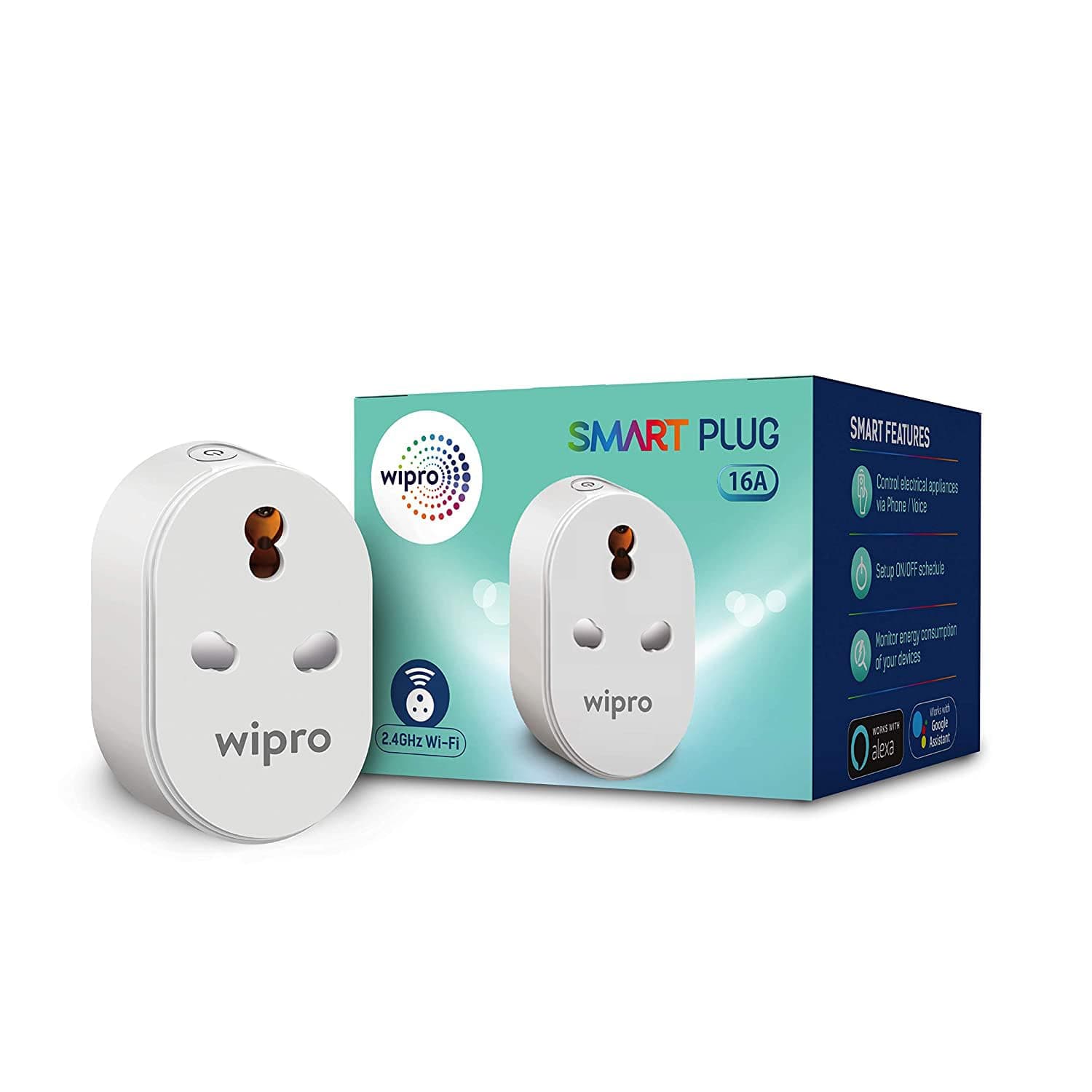 Wipro 16A Wi-Fi Smart Plug with Energy Monitoring — App, Alexa & Google Control