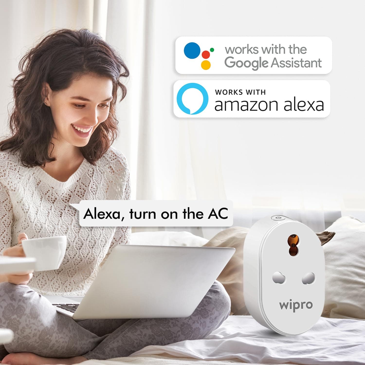 Wipro 16A Wi-Fi Smart Plug with Energy Monitoring — App, Alexa & Google Control