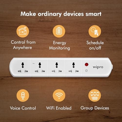 Wipro Smart Extension Board with Wi-Fi — 4 Sockets, 16 Amp, App & Voice Control