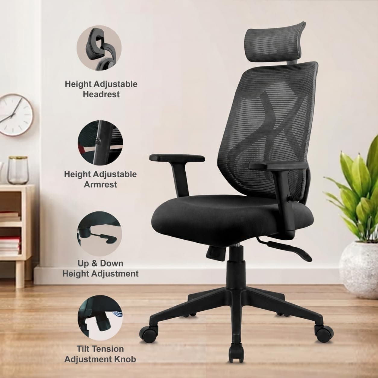 ASTRIDE Ergofit ISI Certified Ergonomic Office Chair — 2D Headrest, Adjustable Arms & Lumbar Support