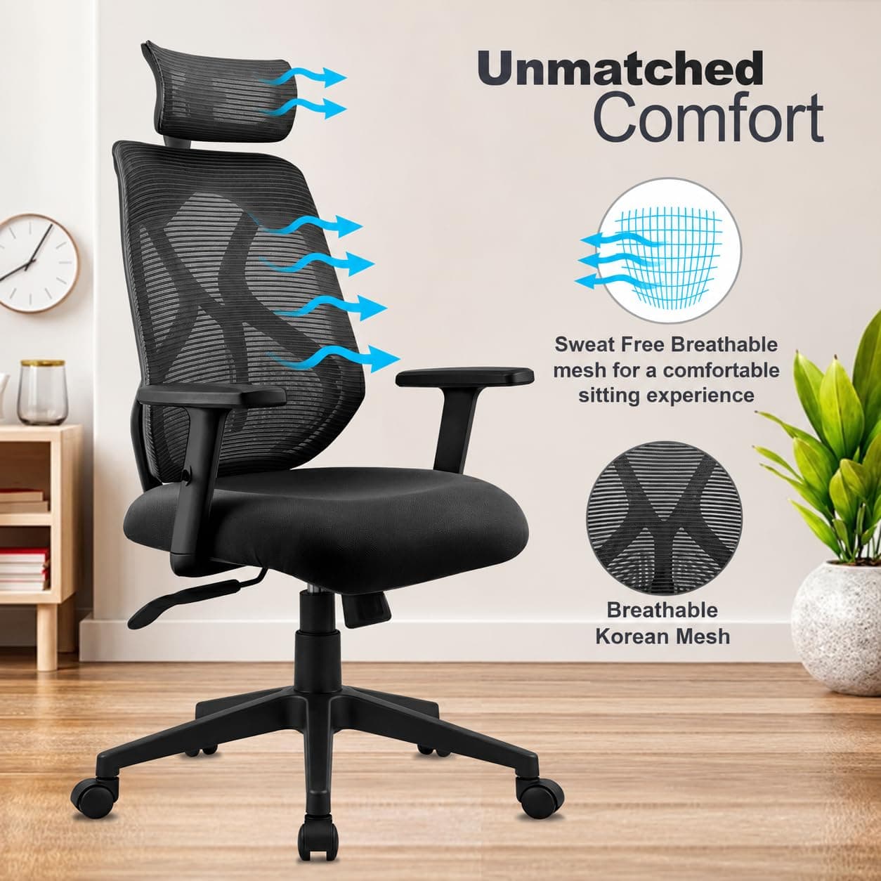 ASTRIDE Ergofit ISI Certified Ergonomic Office Chair — 2D Headrest, Adjustable Arms & Lumbar Support