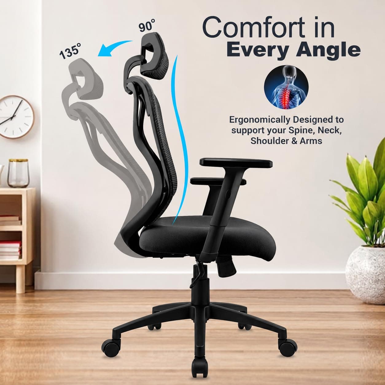 ASTRIDE Ergofit ISI Certified Ergonomic Office Chair — 2D Headrest, Adjustable Arms & Lumbar Support