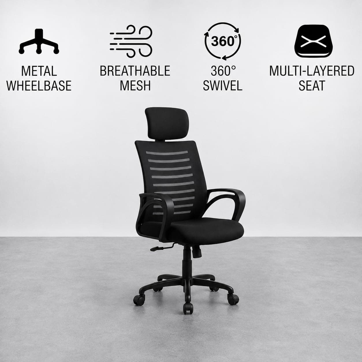CELLBELL Desire C104 Mesh High Back Ergonomic Office Chair — Adjustable Height, Metal Base