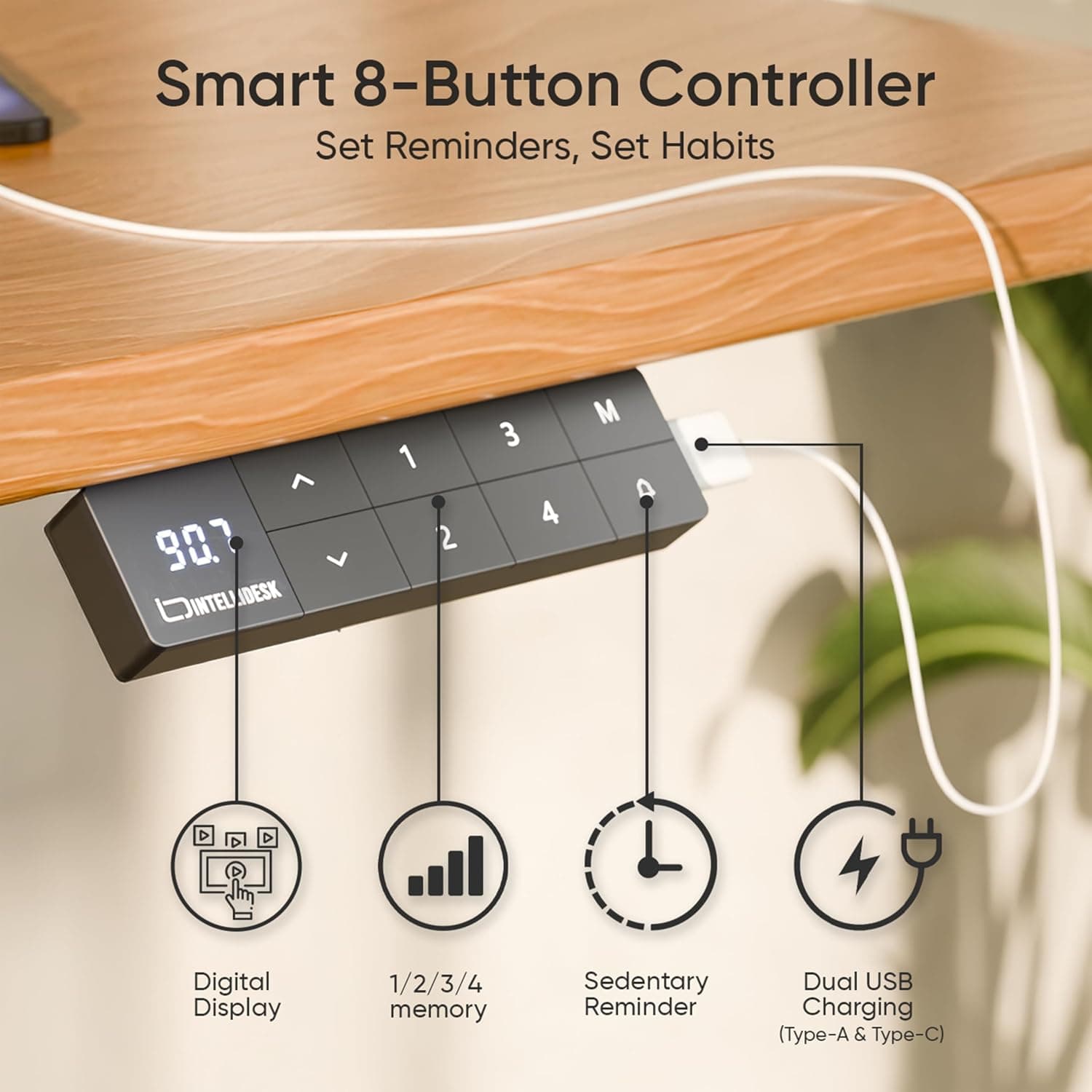 Intellidesk Eco Dual Electric Height Adjustable Standing Desk — Dual Motor, 4 Memory Presets, 120kg