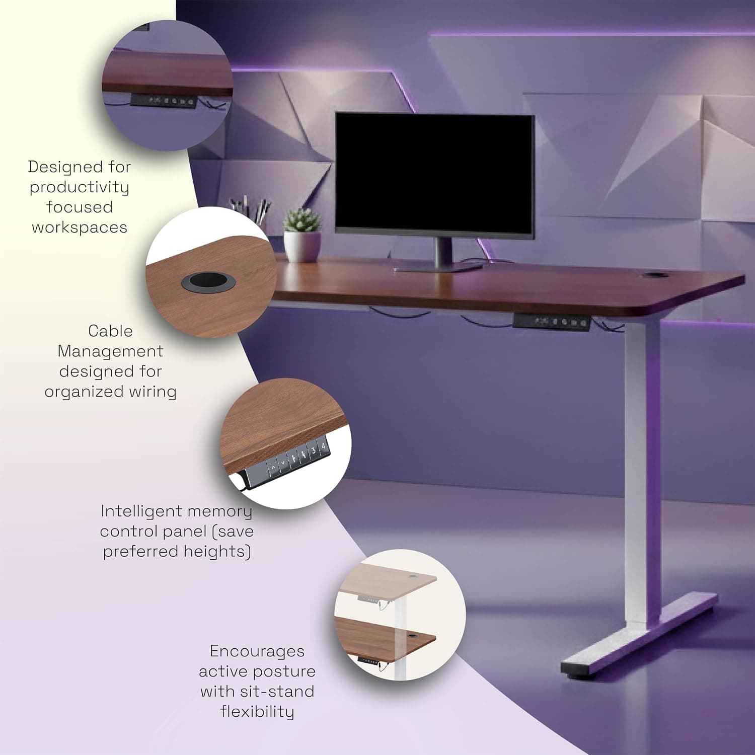 Wakefit Electric Height Adjustable Standing Desk — Digital Display, 4 Memory Presets, 5-Year Warranty