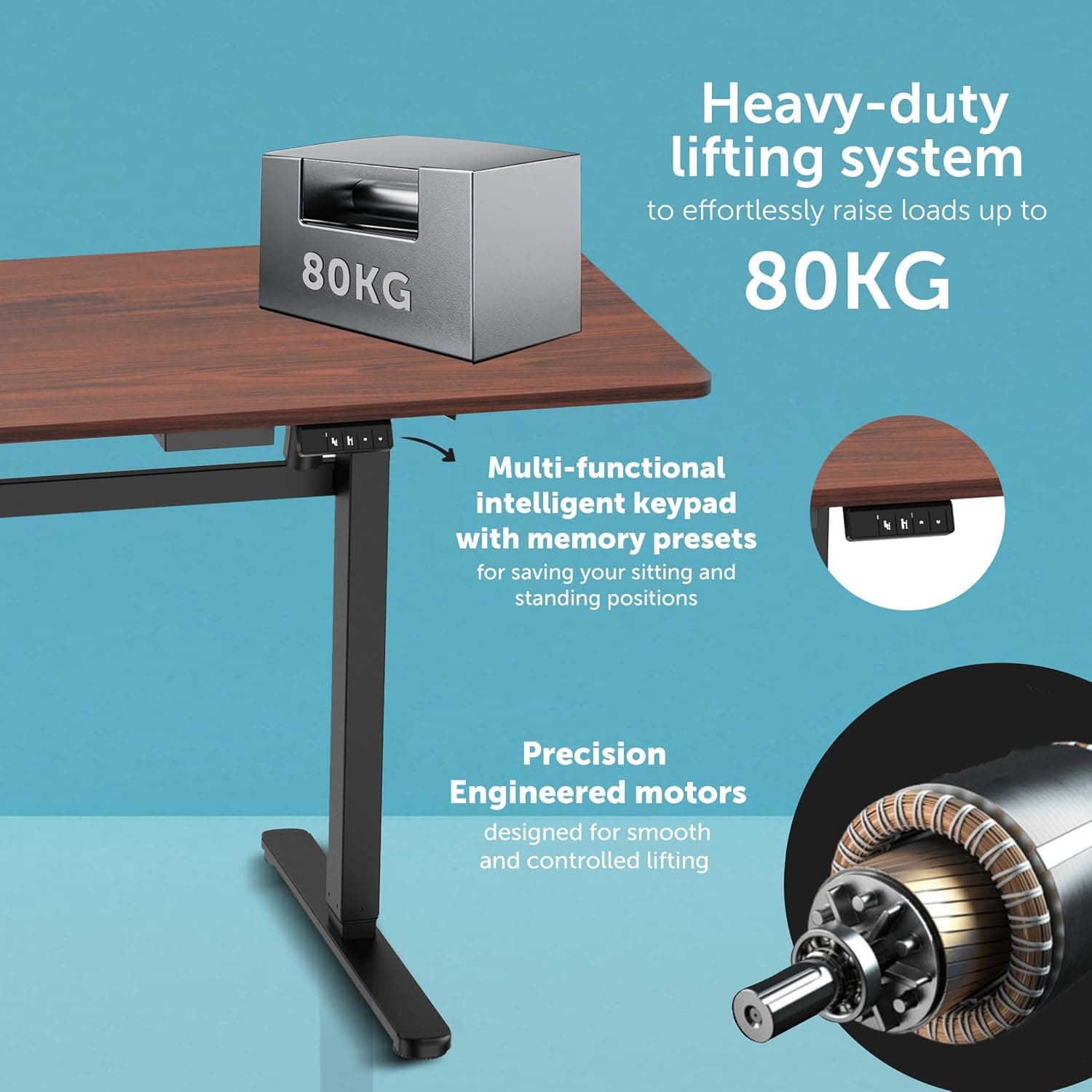 JIN OFFICE EcoSmart Electric Height Adjustable Standing Desk — 80kg Load, Cup Holder, 2-Year Warranty