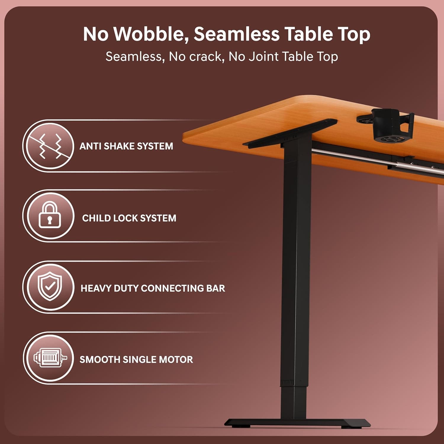 Ergo Throne V ONE Electric Standing Desk — Compact One-Piece Top, 3 Memory Presets, 5-Year Warranty