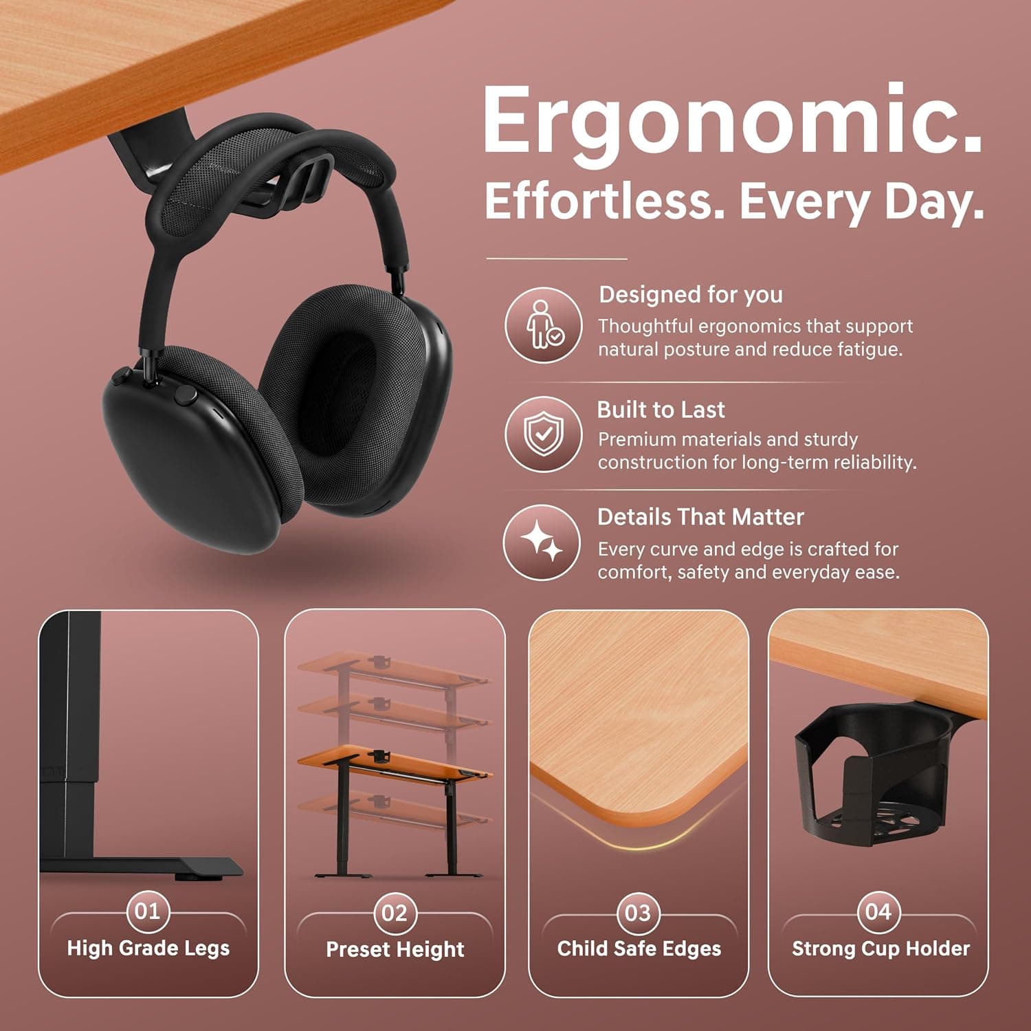 Ergo Throne V ONE Electric Standing Desk — Compact One-Piece Top, 3 Memory Presets, 5-Year Warranty