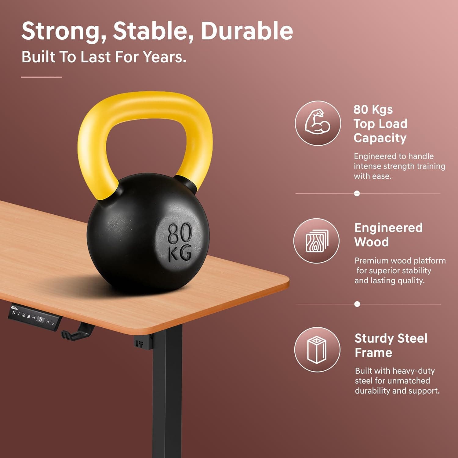Ergo Throne V ONE Electric Standing Desk — Compact One-Piece Top, 3 Memory Presets, 5-Year Warranty