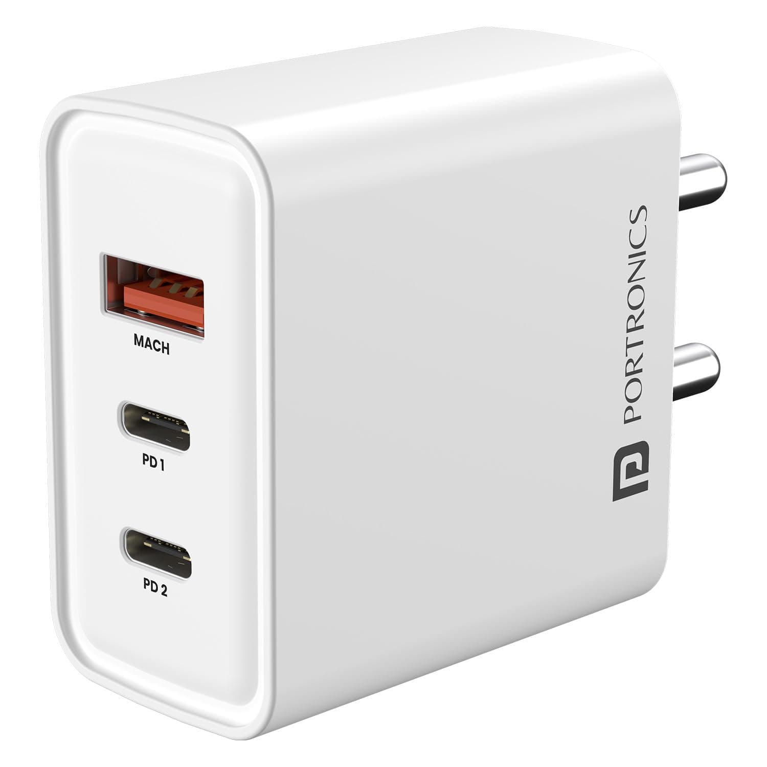Portronics Adapto 65M 65W GaN Triple-Port Charger — 2x USB-C PD + 1x USB-A